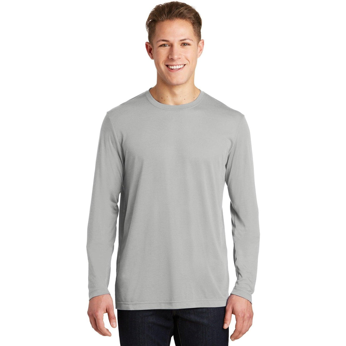 no-logo  Sport-Tek Long Sleeve Posicharge Competitor Cotton Touch Tee-Regular-Sport-Tek-Silver-S-Thread Logic