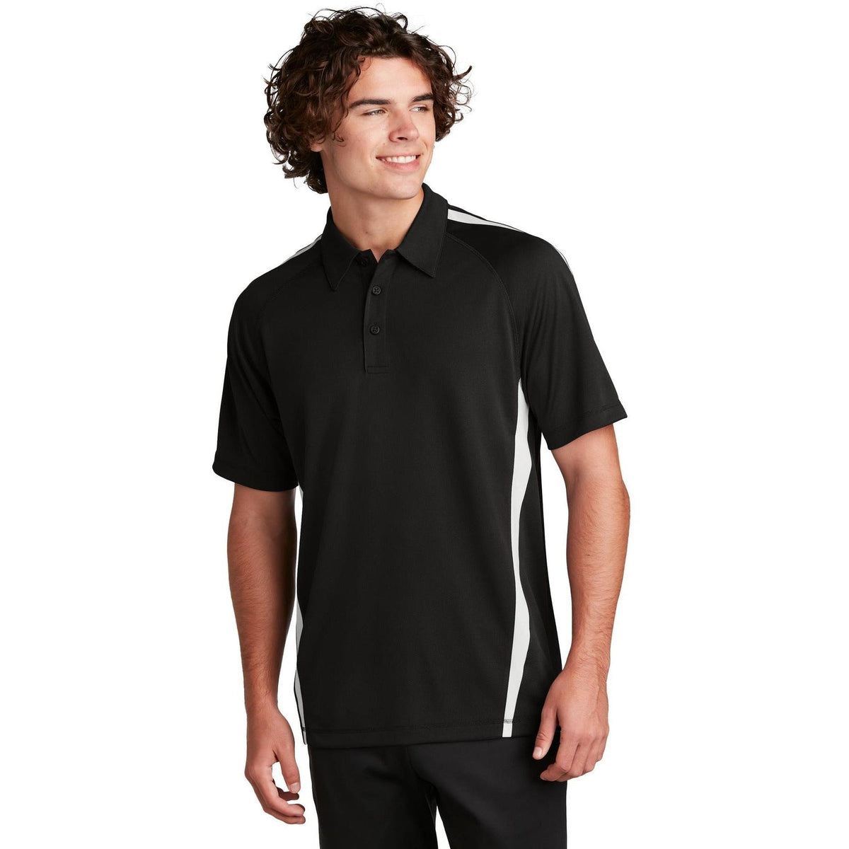 no-logo Sport-Tek Micro-Mesh Colorblock Polo-Regular-Sport-Tek-Black/White-S-Thread Logic