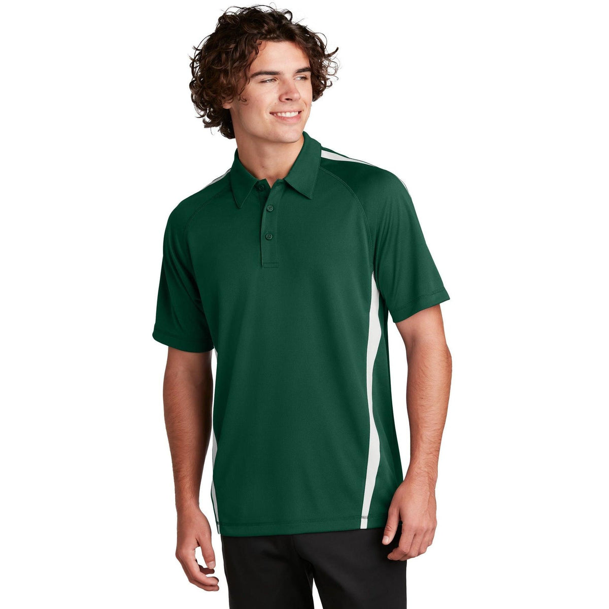 no-logo Sport-Tek Micro-Mesh Colorblock Polo-Regular-Sport-Tek-Forest Green/White-S-Thread Logic