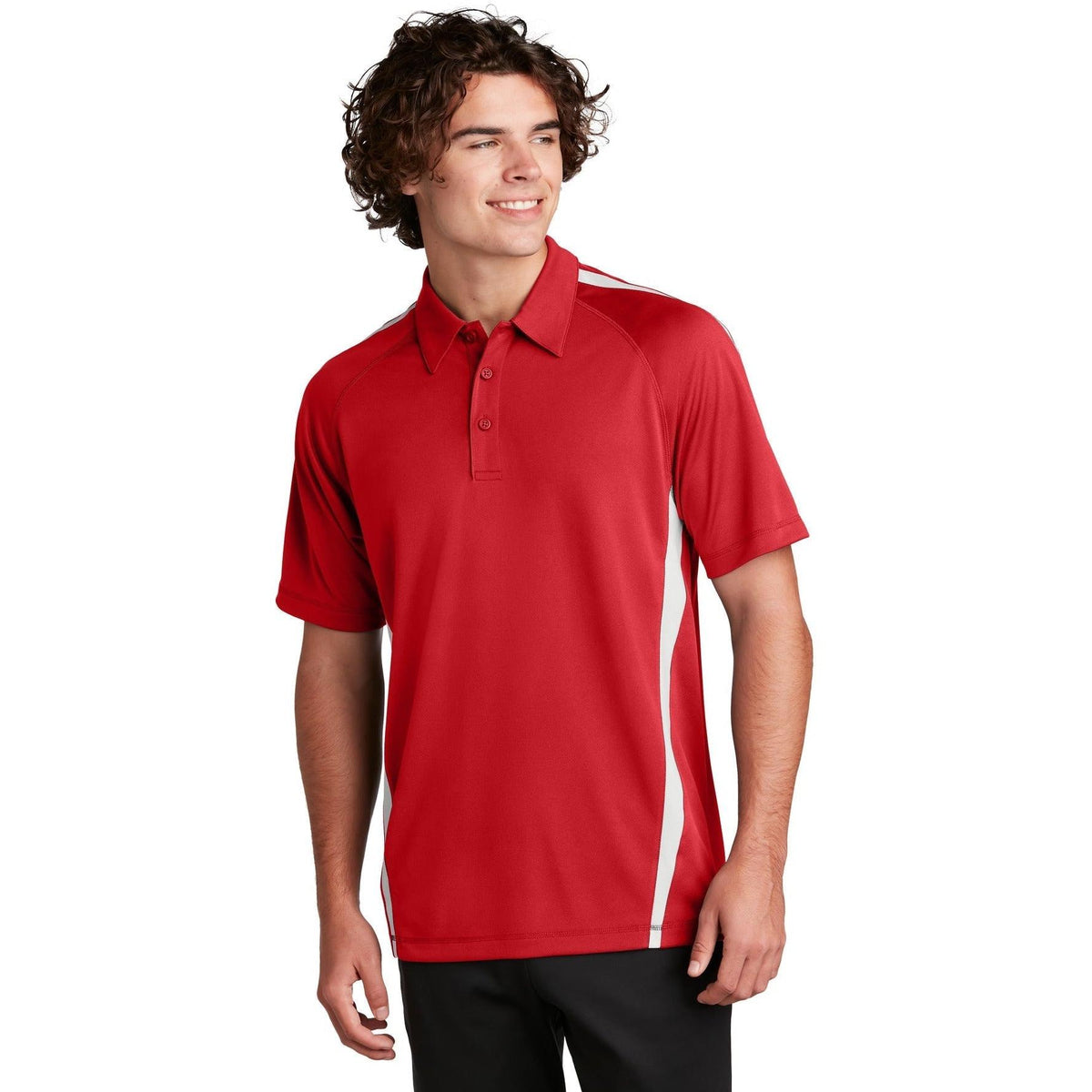 no-logo Sport-Tek Micro-Mesh Colorblock Polo-Regular-Sport-Tek-True Red/White-S-Thread Logic