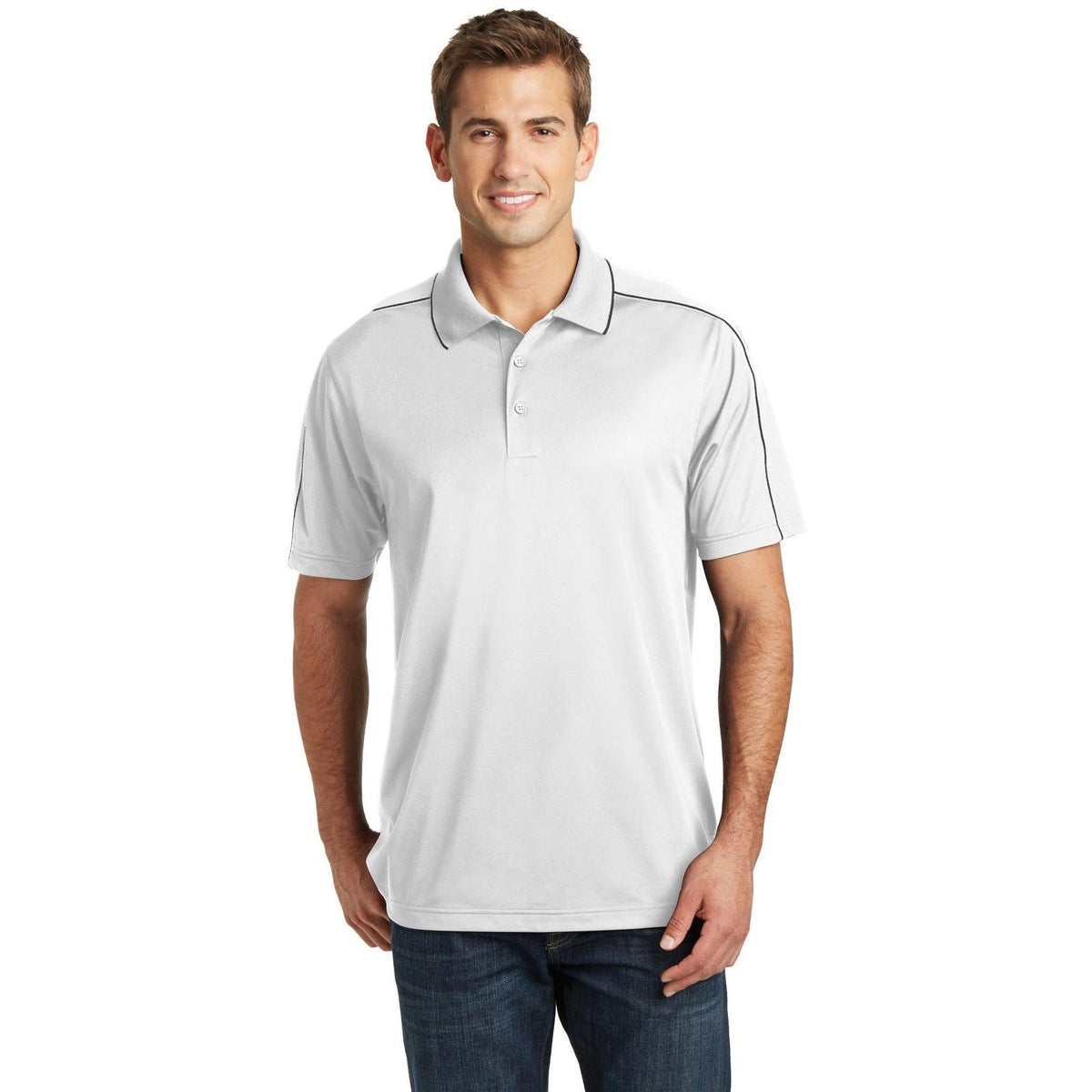 no-logo  Sport-Tek Micropique Sport-Wick Piped Polo-Regular-Sport-Tek-White/Iron Grey-S-Thread Logic