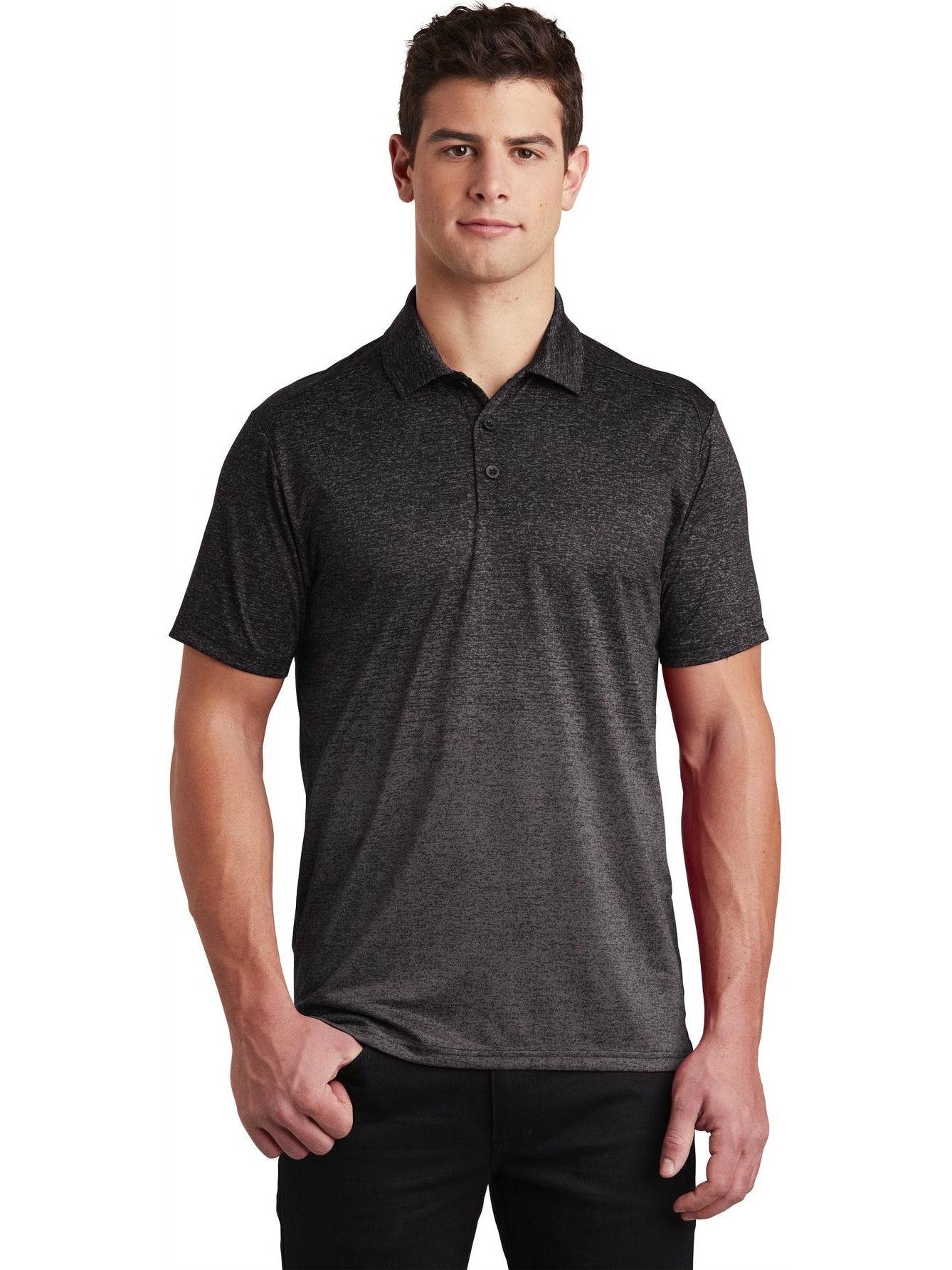  Sport-Tek Ombre Heather Polo-Regular-Sport-Tek-Iron Grey/Black-XS-Thread Logic