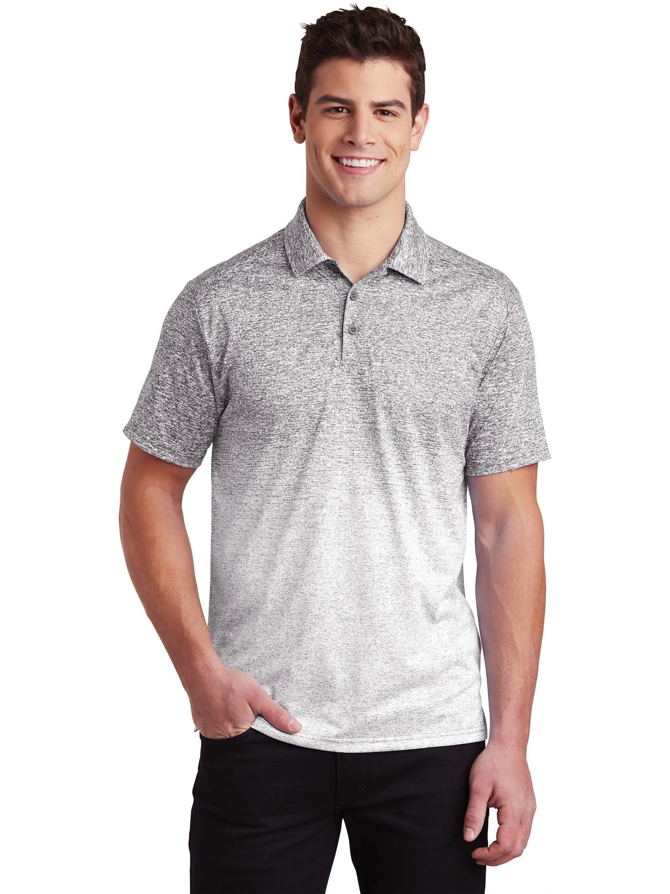  Sport-Tek Ombre Heather Polo-Regular-Sport-Tek-White/Graphite-XS-Thread Logic