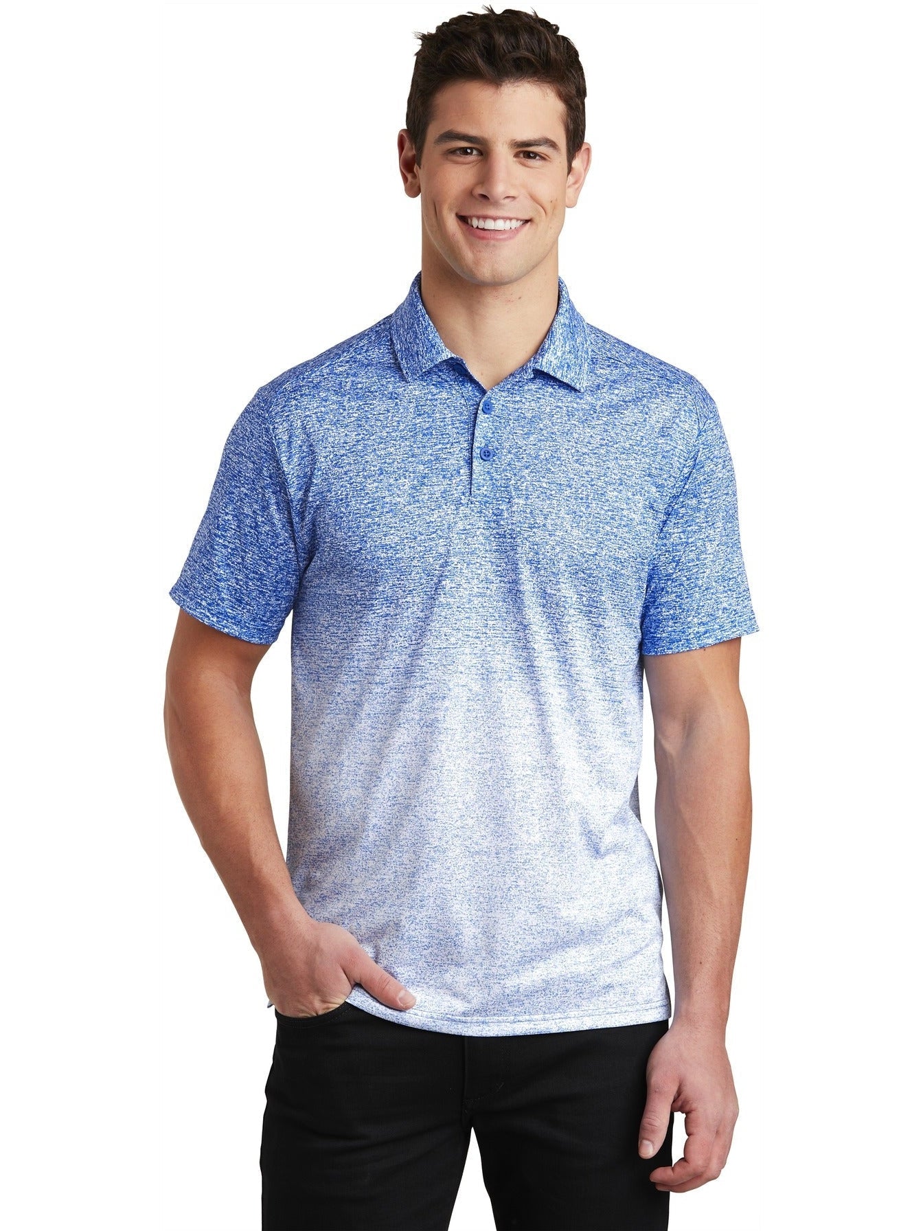  Sport-Tek Ombre Heather Polo-Regular-Sport-Tek-White/True Royal-XS-Thread Logic