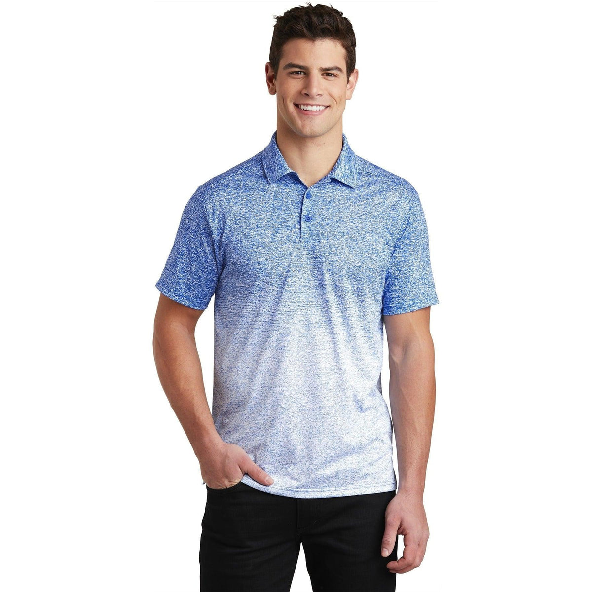 no-logo Sport-Tek Ombre Heather Polo-Regular-Sport-Tek-White/True Royal-XS-Thread Logic