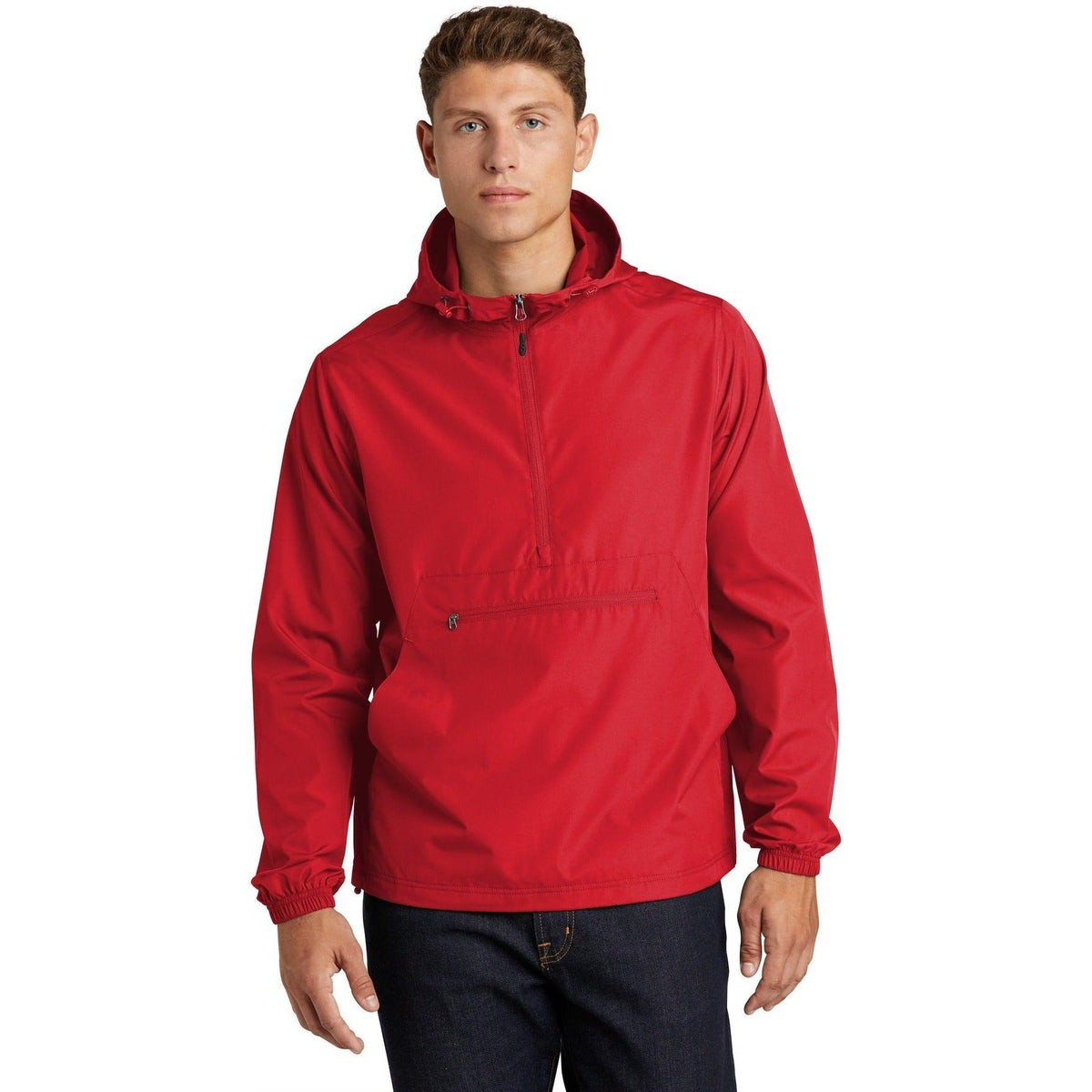 no-logo Sport-Tek Packable Anorak-Regular-Sport-Tek-True Red-S-Thread Logic