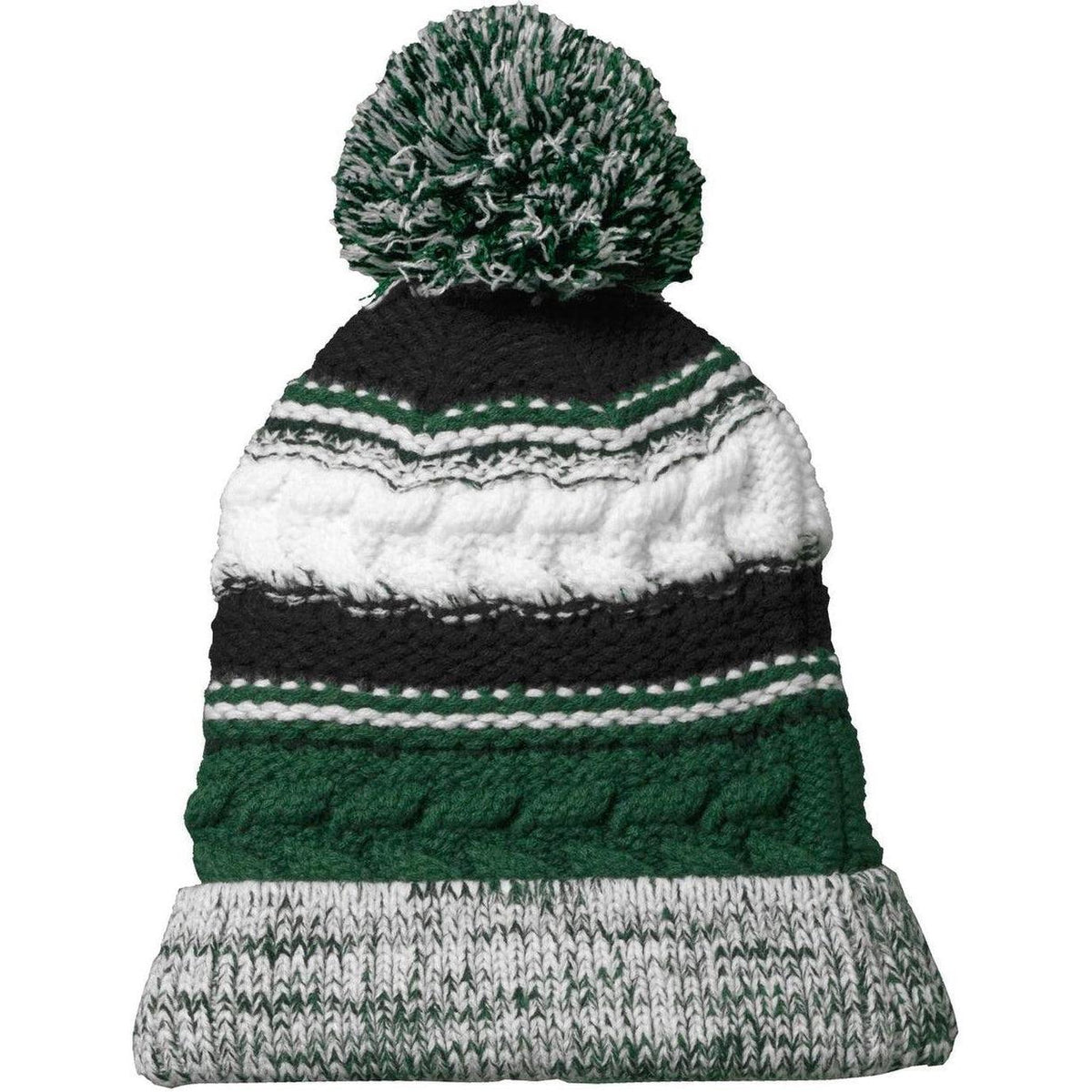 no-logo  Sport-Tek Pom Pom Team Beanie-Regular-Sport-Tek-Forest Green/Black/White-OSFA-Thread Logic 