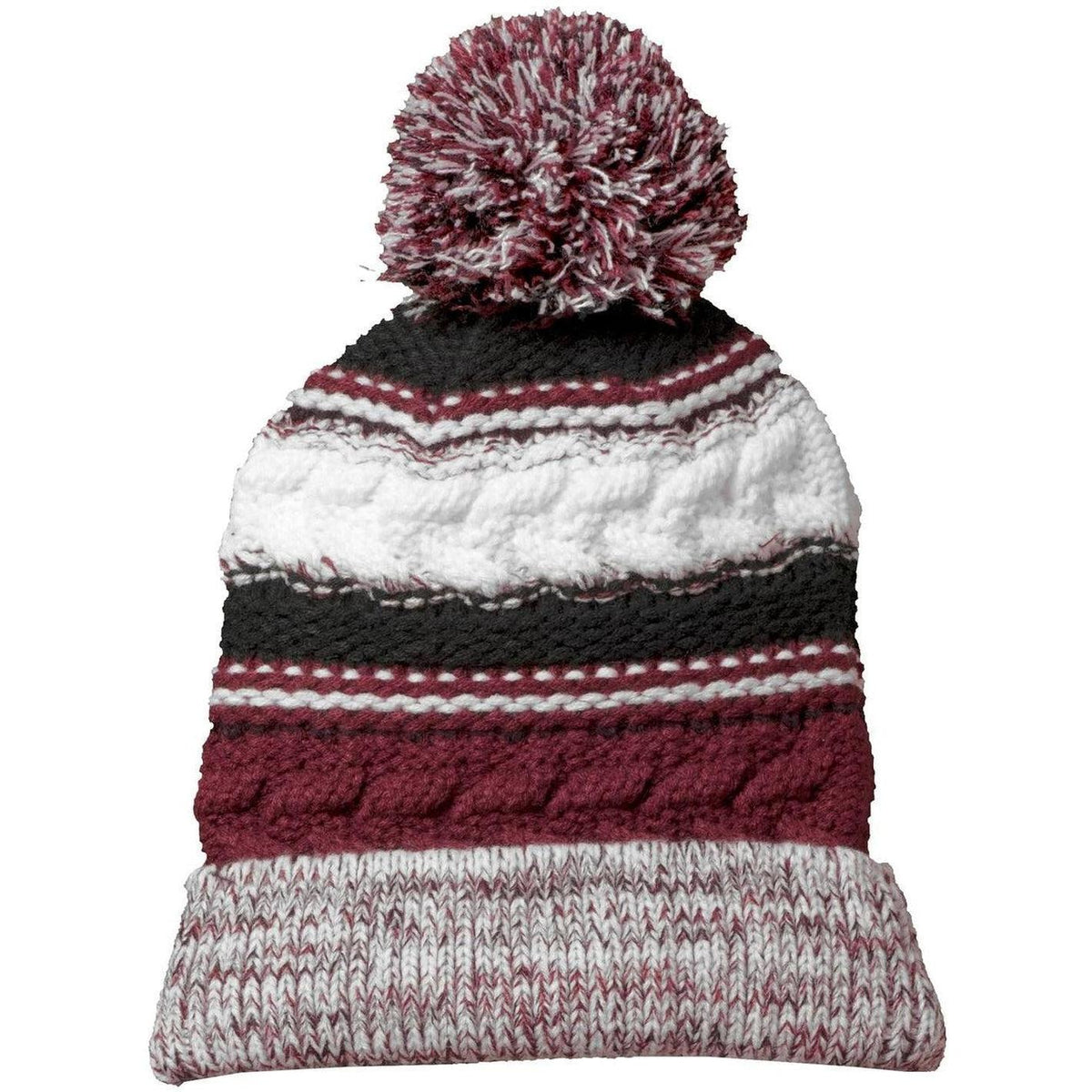 no-logo  Sport-Tek Pom Pom Team Beanie-Regular-Sport-Tek-Maroon/Black/White-OSFA-Thread Logic 