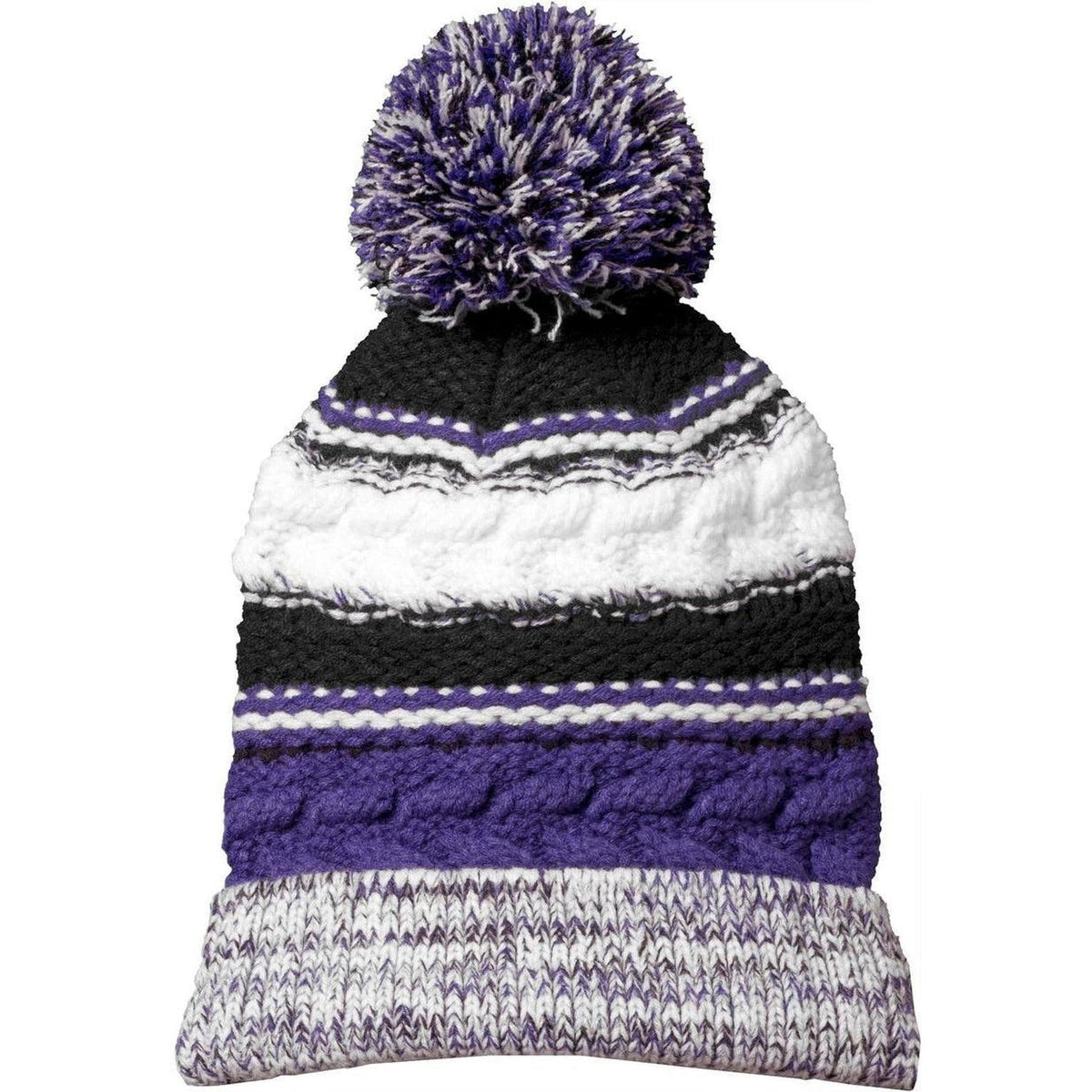 no-logo  Sport-Tek Pom Pom Team Beanie-Regular-Sport-Tek-Purple/Black/White-OSFA-Thread Logic 