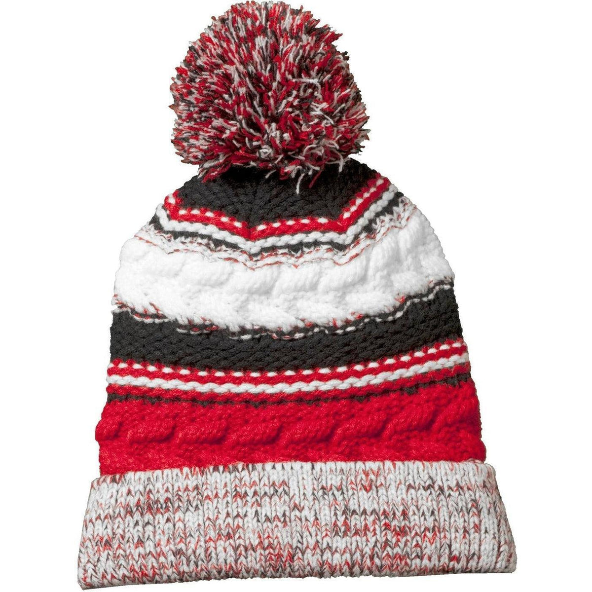 no-logo  Sport-Tek Pom Pom Team Beanie-Regular-Sport-Tek-True Red/Black/White-OSFA-Thread Logic 