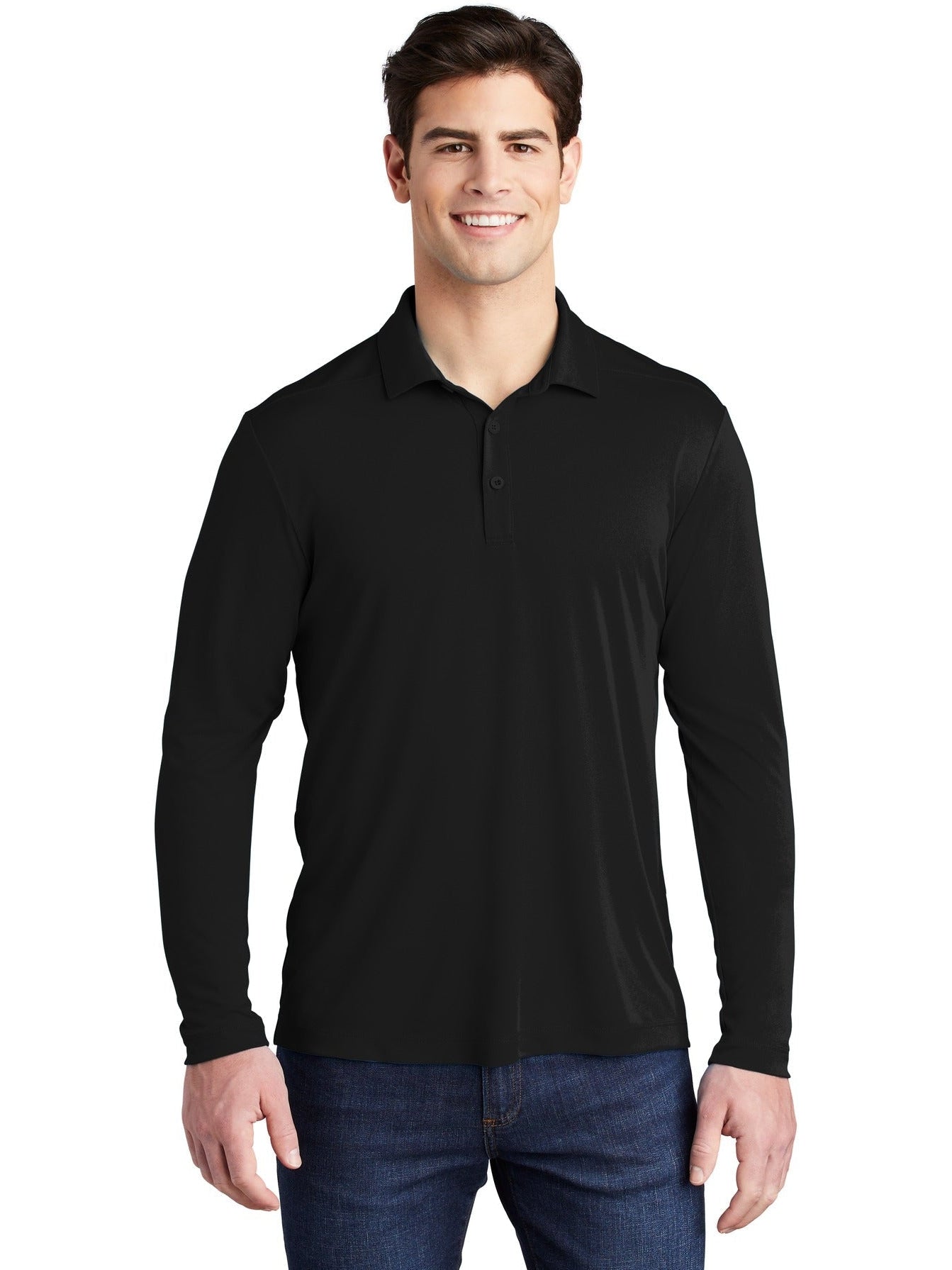  Sport-Tek Posi-UV Pro Long Sleeve Polo-Regular-Sport-Tek-Black-S-Thread Logic