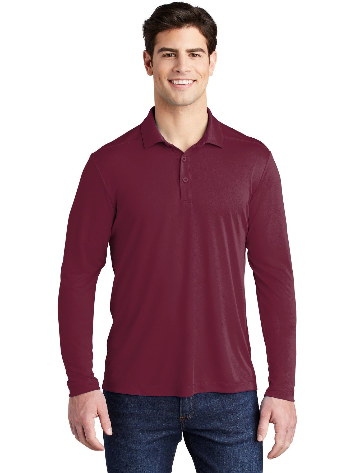  Sport-Tek Posi-UV Pro Long Sleeve Polo-Regular-Sport-Tek-Cardinal-S-Thread Logic