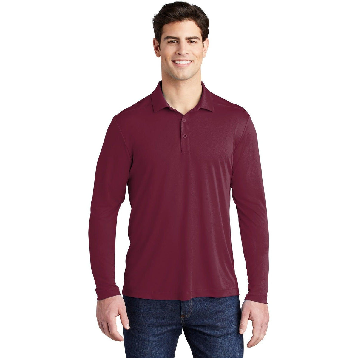 no-logo  Sport-Tek Posi-UV Pro Long Sleeve Polo-Regular-Sport-Tek-Cardinal-S-Thread Logic