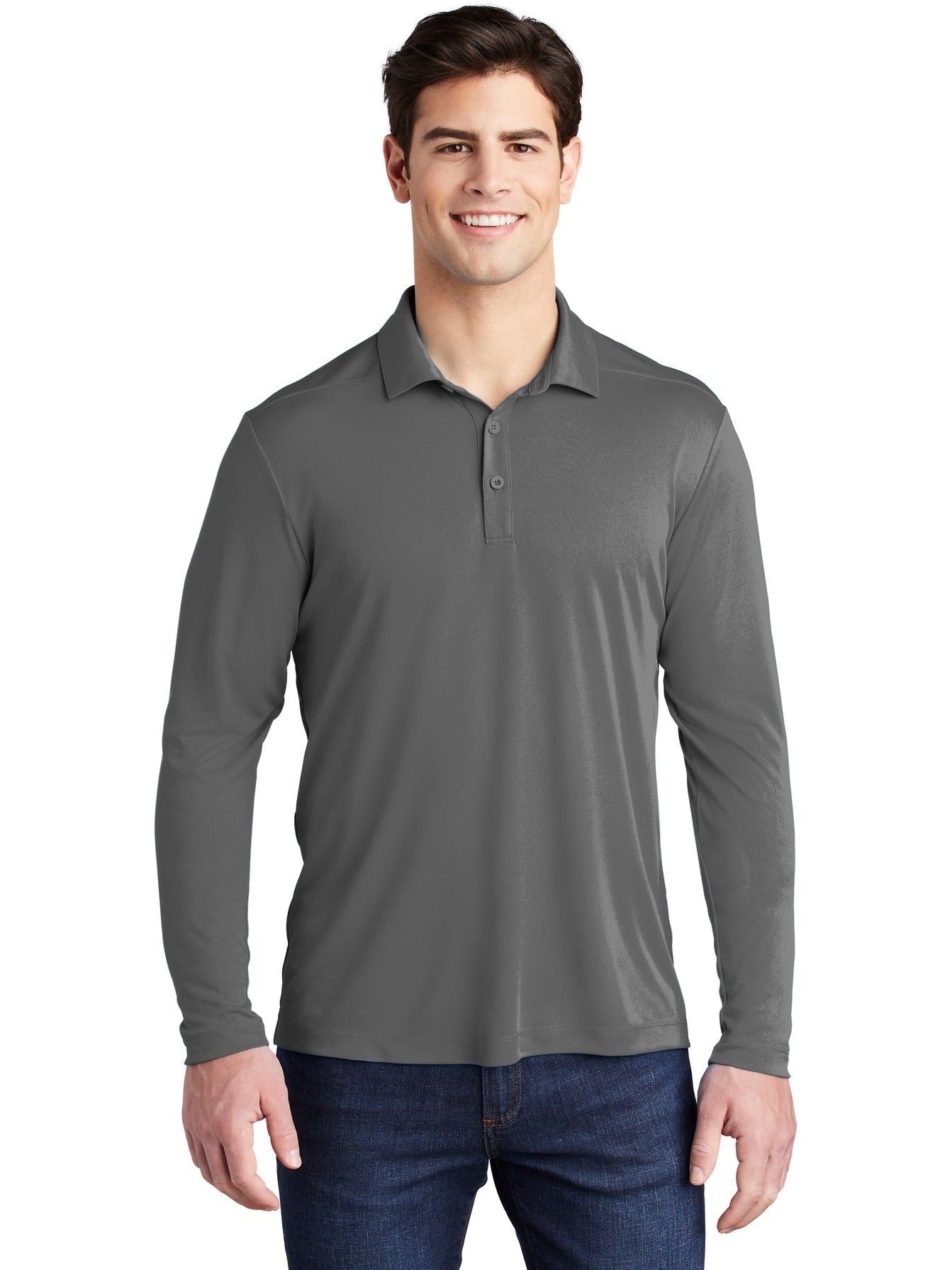  Sport-Tek Posi-UV Pro Long Sleeve Polo-Regular-Sport-Tek-Dark Smoke Grey-S-Thread Logic