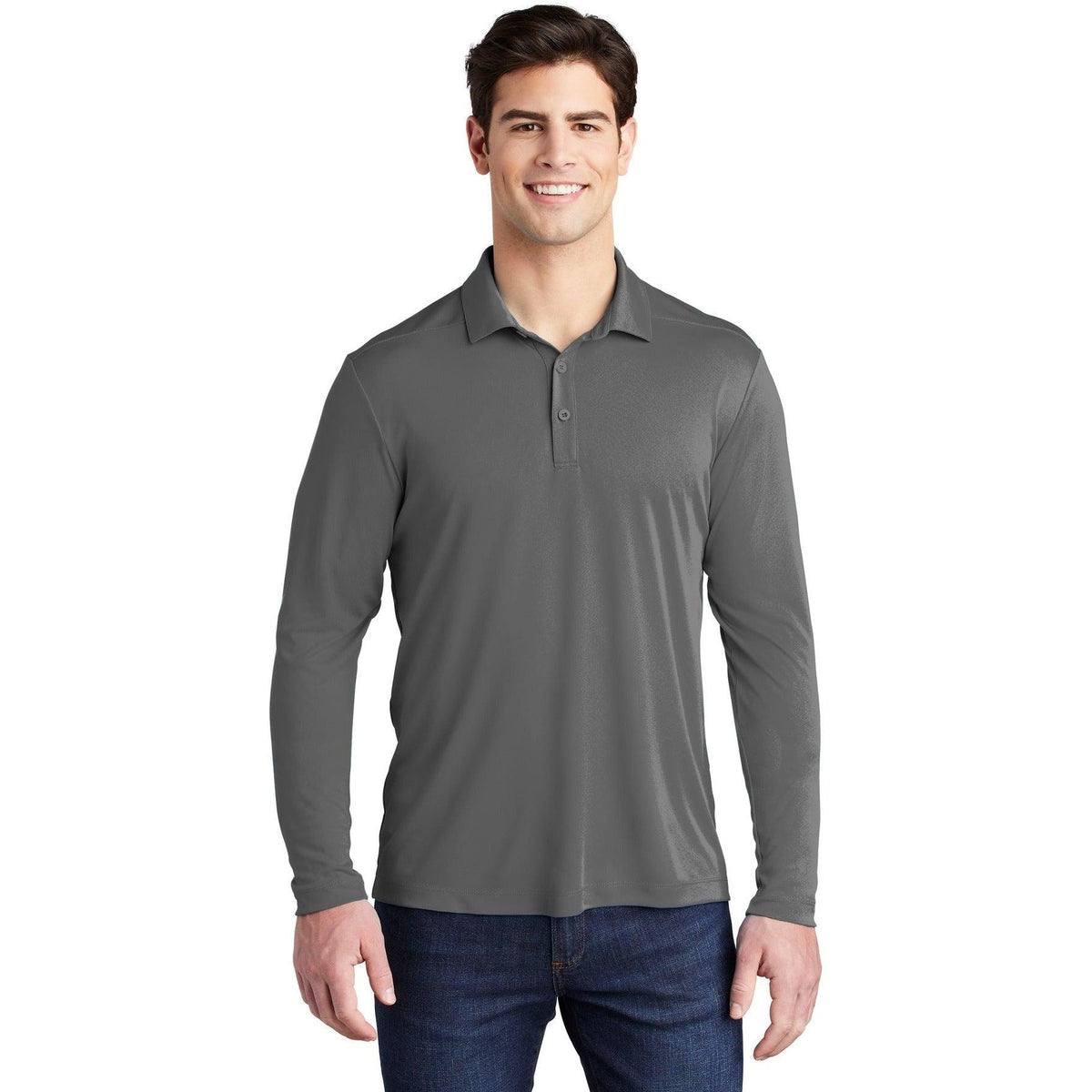 no-logo  Sport-Tek Posi-UV Pro Long Sleeve Polo-Regular-Sport-Tek-Dark Smoke Grey-S-Thread Logic