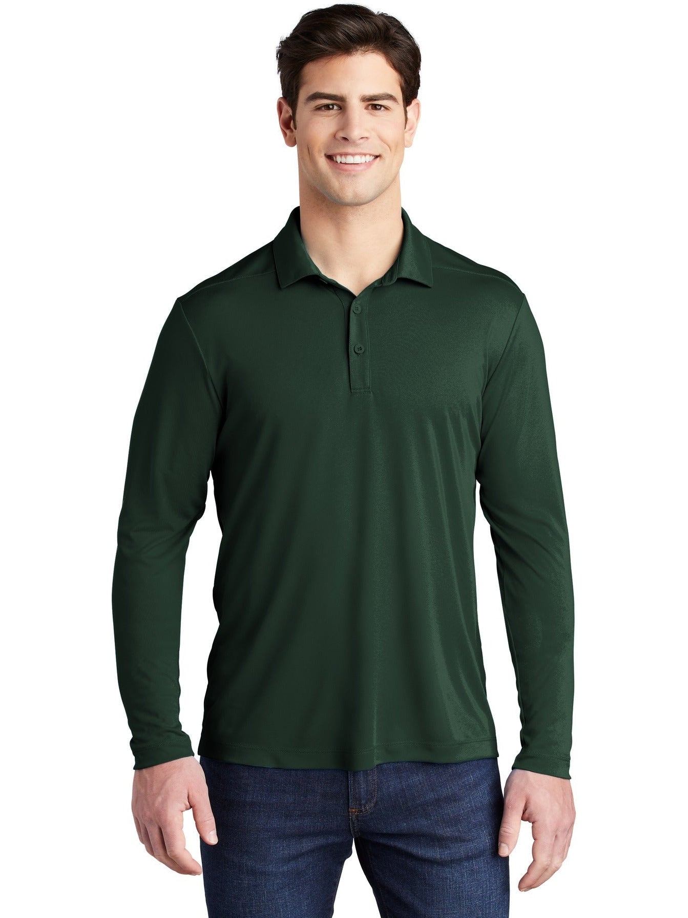  Sport-Tek Posi-UV Pro Long Sleeve Polo-Regular-Sport-Tek-Forest Green-S-Thread Logic