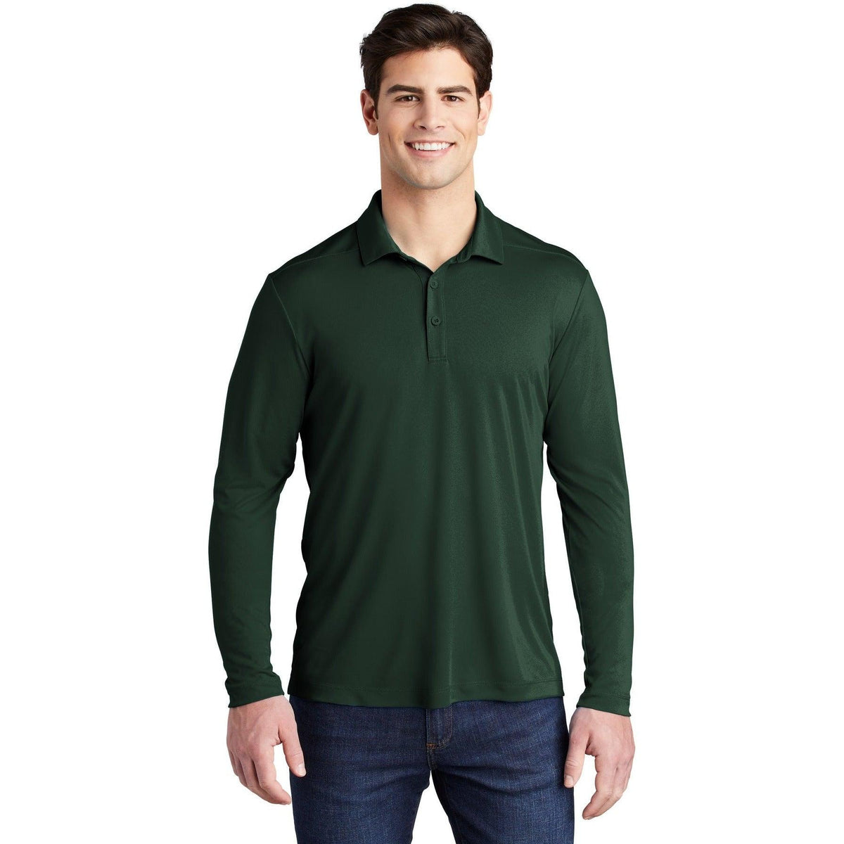 no-logo  Sport-Tek Posi-UV Pro Long Sleeve Polo-Regular-Sport-Tek-Forest Green-S-Thread Logic