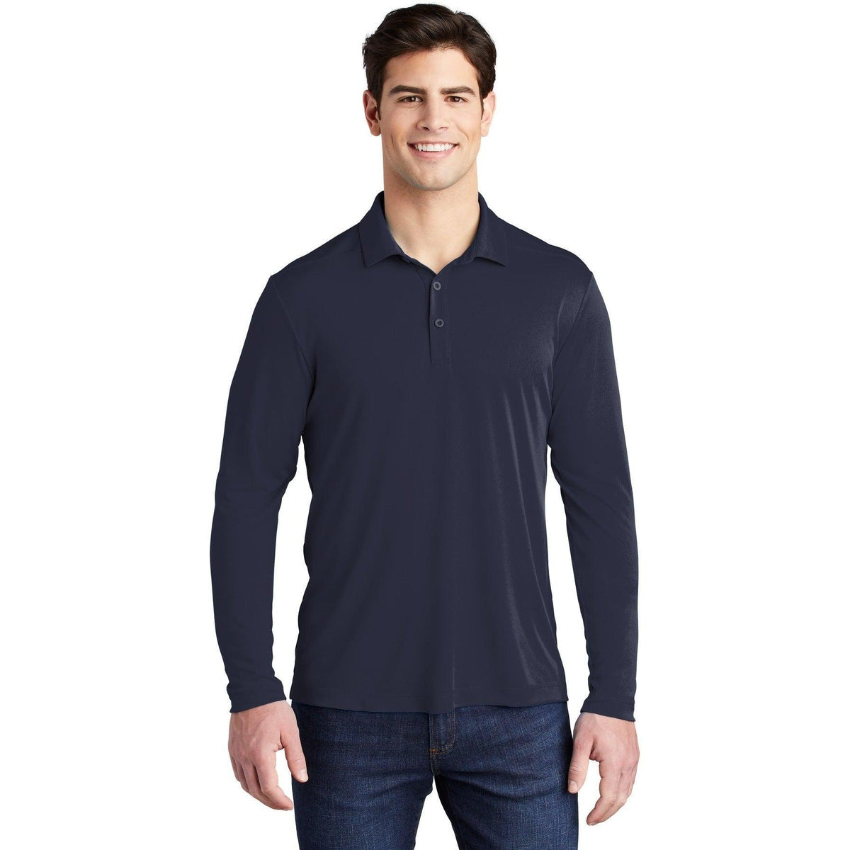 no-logo  Sport-Tek Posi-UV Pro Long Sleeve Polo-Regular-Sport-Tek-True Navy-S-Thread Logic