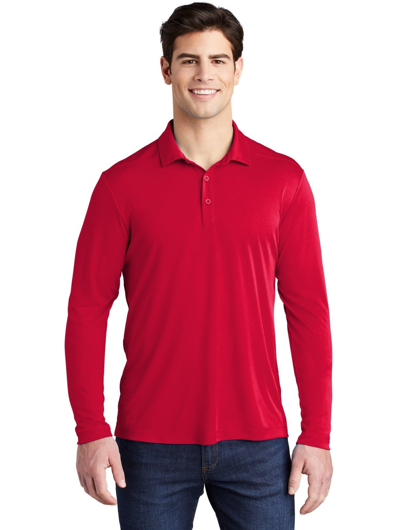  Sport-Tek Posi-UV Pro Long Sleeve Polo-Regular-Sport-Tek-True Red-S-Thread Logic