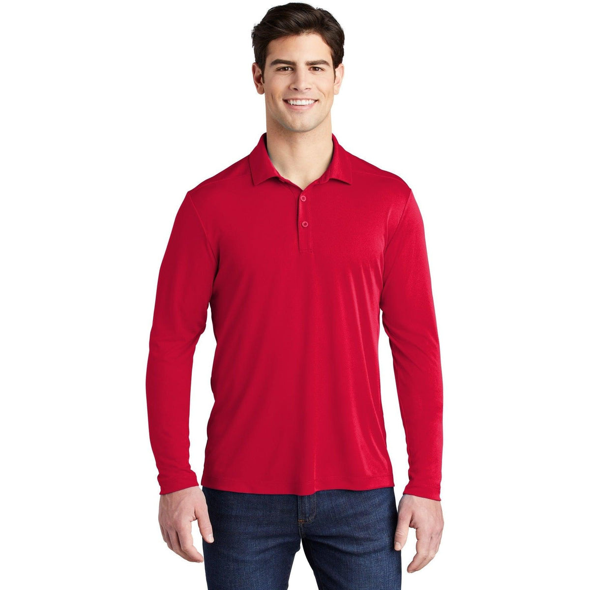 no-logo  Sport-Tek Posi-UV Pro Long Sleeve Polo-Regular-Sport-Tek-True Red-S-Thread Logic