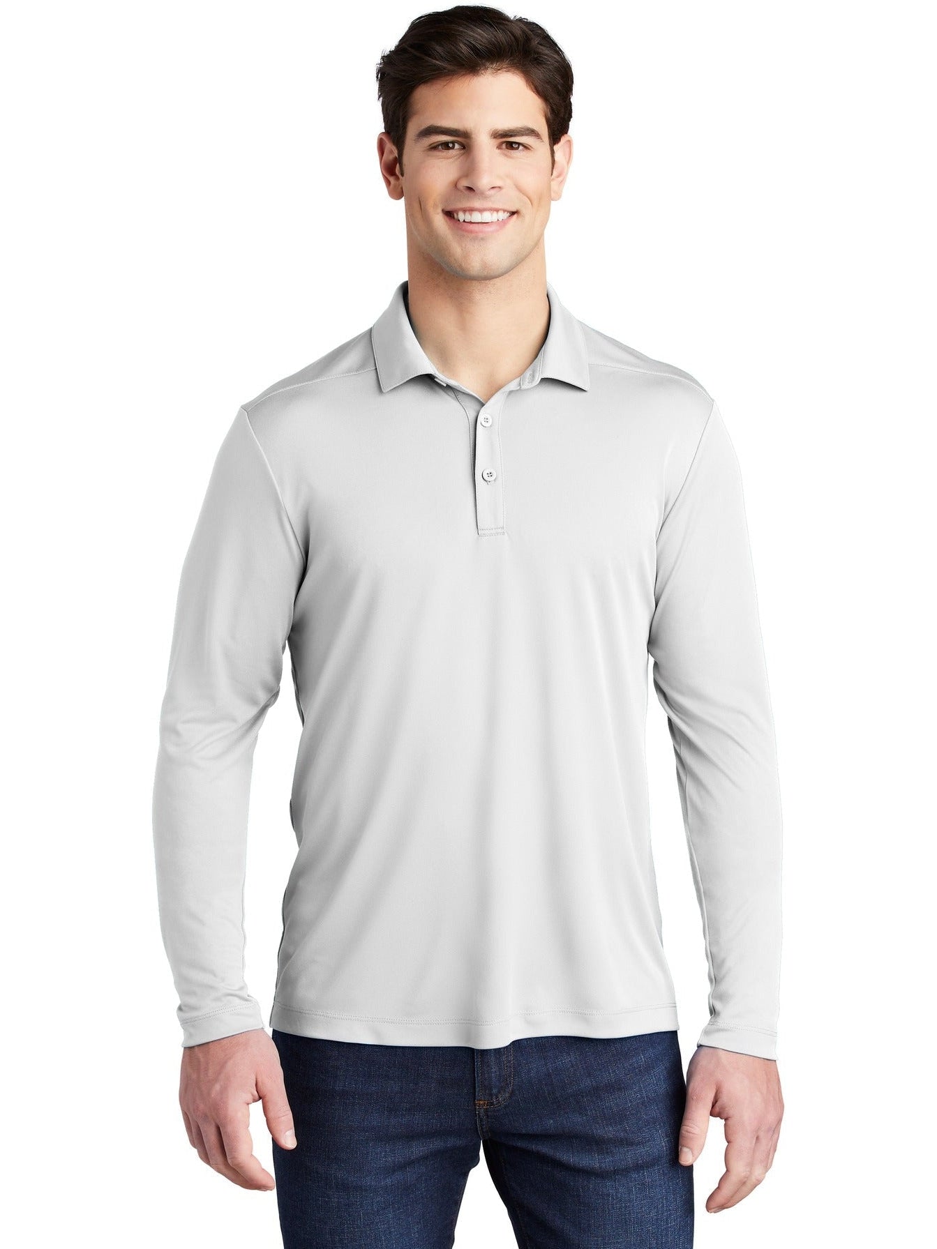  Sport-Tek Posi-UV Pro Long Sleeve Polo-Regular-Sport-Tek-White-S-Thread Logic