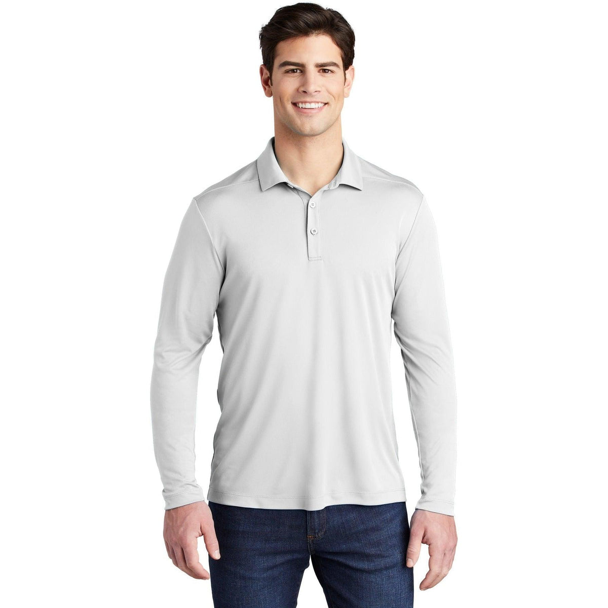 no-logo  Sport-Tek Posi-UV Pro Long Sleeve Polo-Regular-Sport-Tek-White-S-Thread Logic