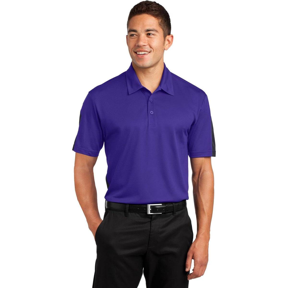 no-logo  Sport-Tek PosiCharge Active Textured Colorblock Polo-Regular-Sport-Tek-Purple/Grey-S-Thread Logic