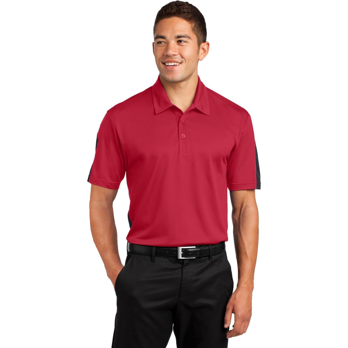 no-logo  Sport-Tek PosiCharge Active Textured Colorblock Polo-Regular-Sport-Tek-True Red/Grey-S-Thread Logic