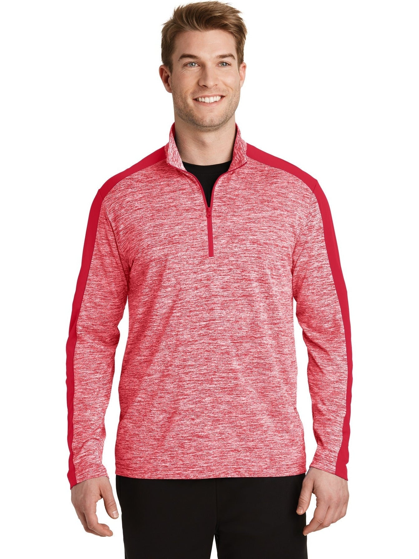  Sport-Tek PosiCharge Electric Heather Colorblock 1/4-Zip Pullover-Regular-Sport-Tek-Deep Red Electric/Deep Red-XS-Thread Logic
