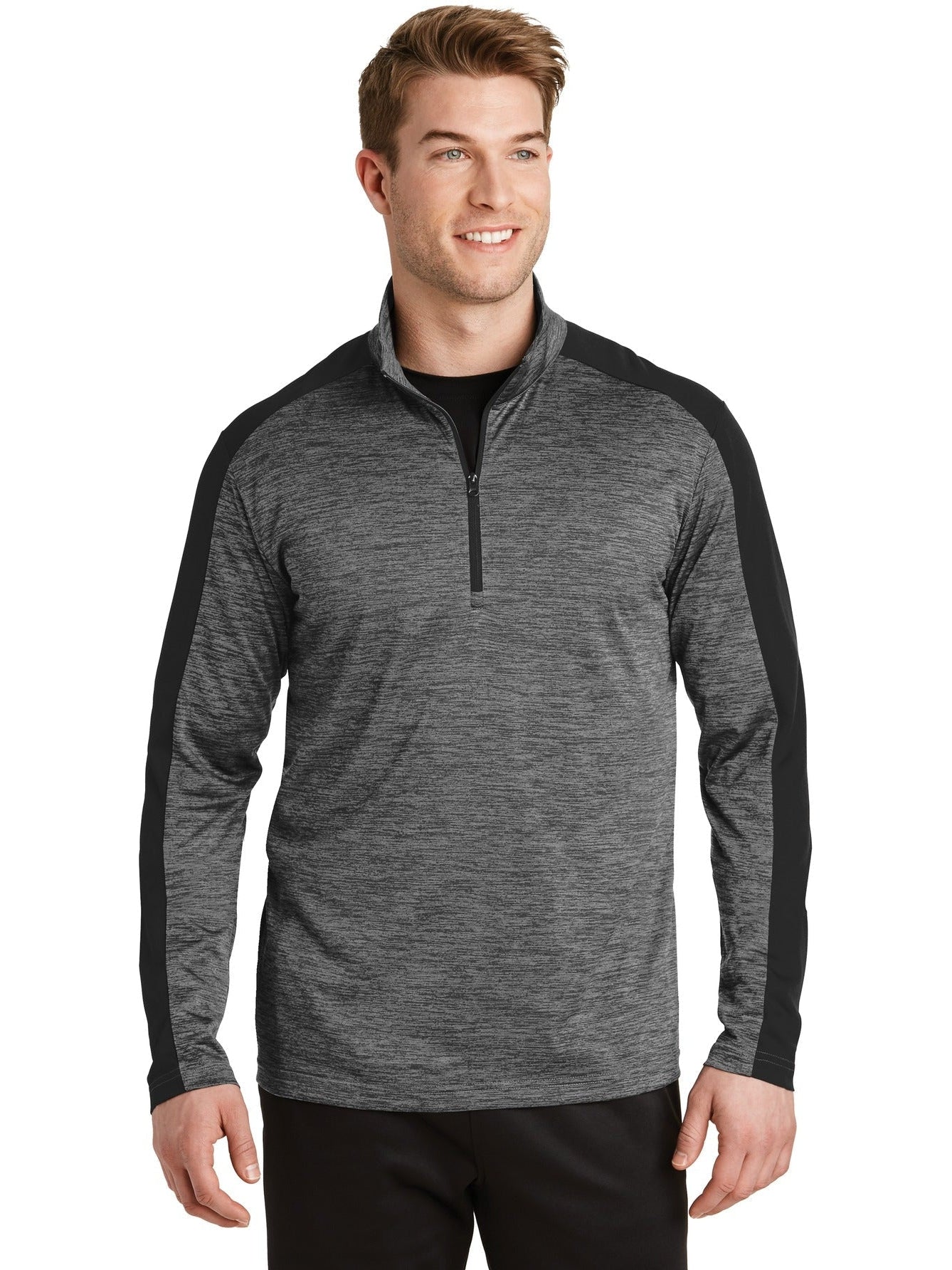  Sport-Tek PosiCharge Electric Heather Colorblock 1/4-Zip Pullover-Regular-Sport-Tek-Grey-Black Electric/Black-XS-Thread Logic