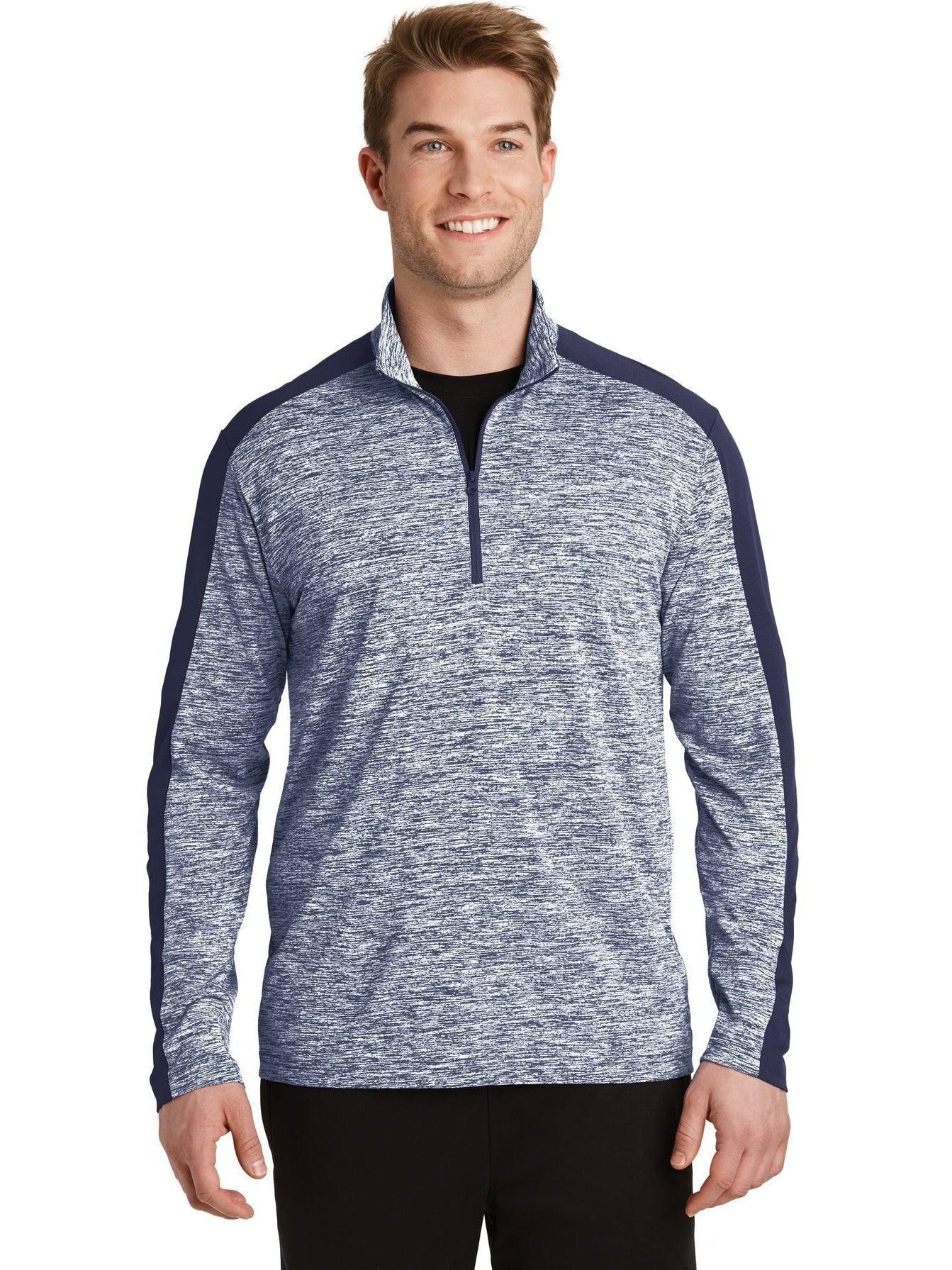  Sport-Tek PosiCharge Electric Heather Colorblock 1/4-Zip Pullover-Regular-Sport-Tek-True Navy Electric/True Navy-XS-Thread Logic