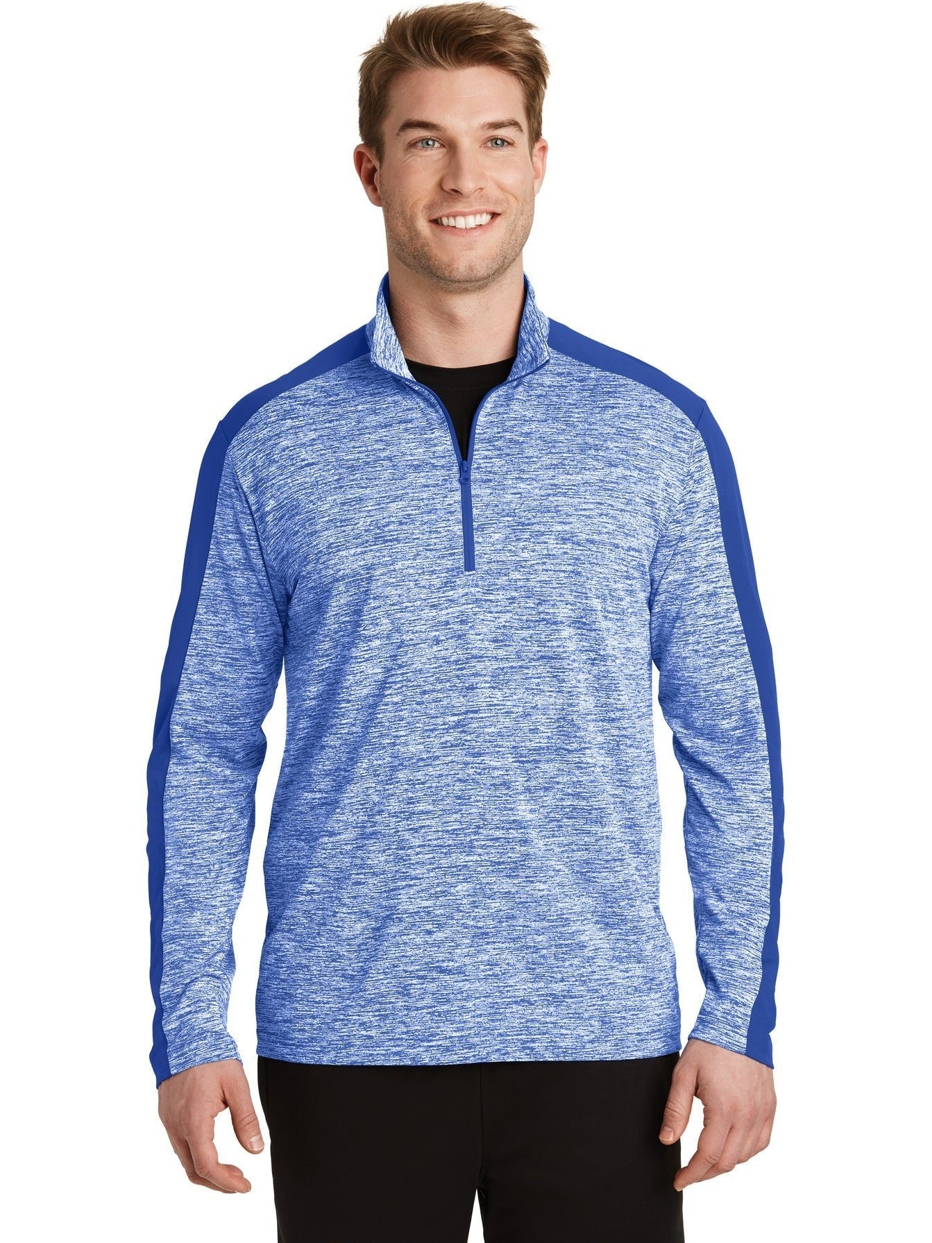  Sport-Tek PosiCharge Electric Heather Colorblock 1/4-Zip Pullover-Regular-Sport-Tek-True Royal Electric/True Royal-XS-Thread Logic