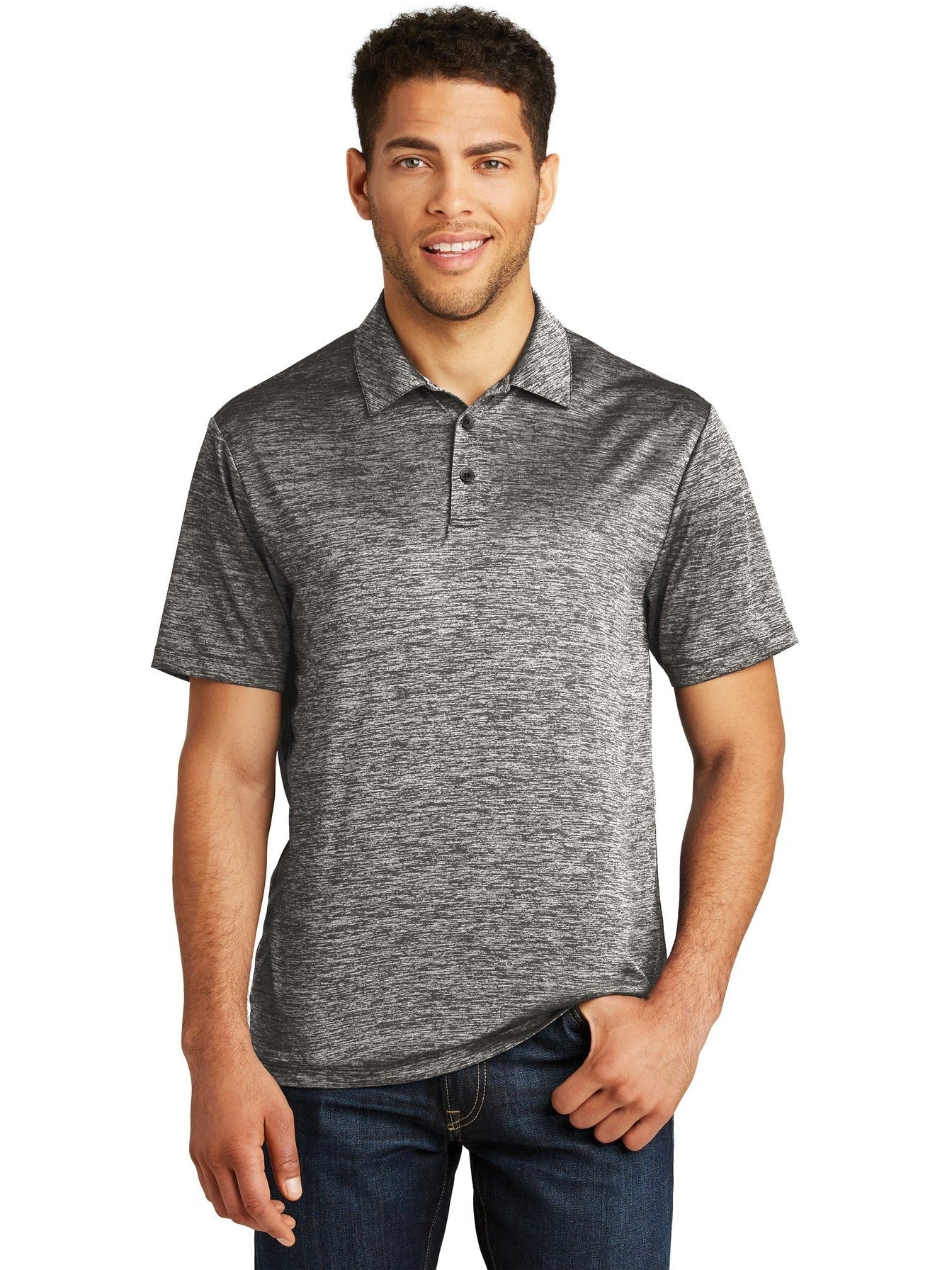  Sport-Tek PosiCharge Electric Heather Polo-Regular-Sport-Tek-Black Electric-S-Thread Logic