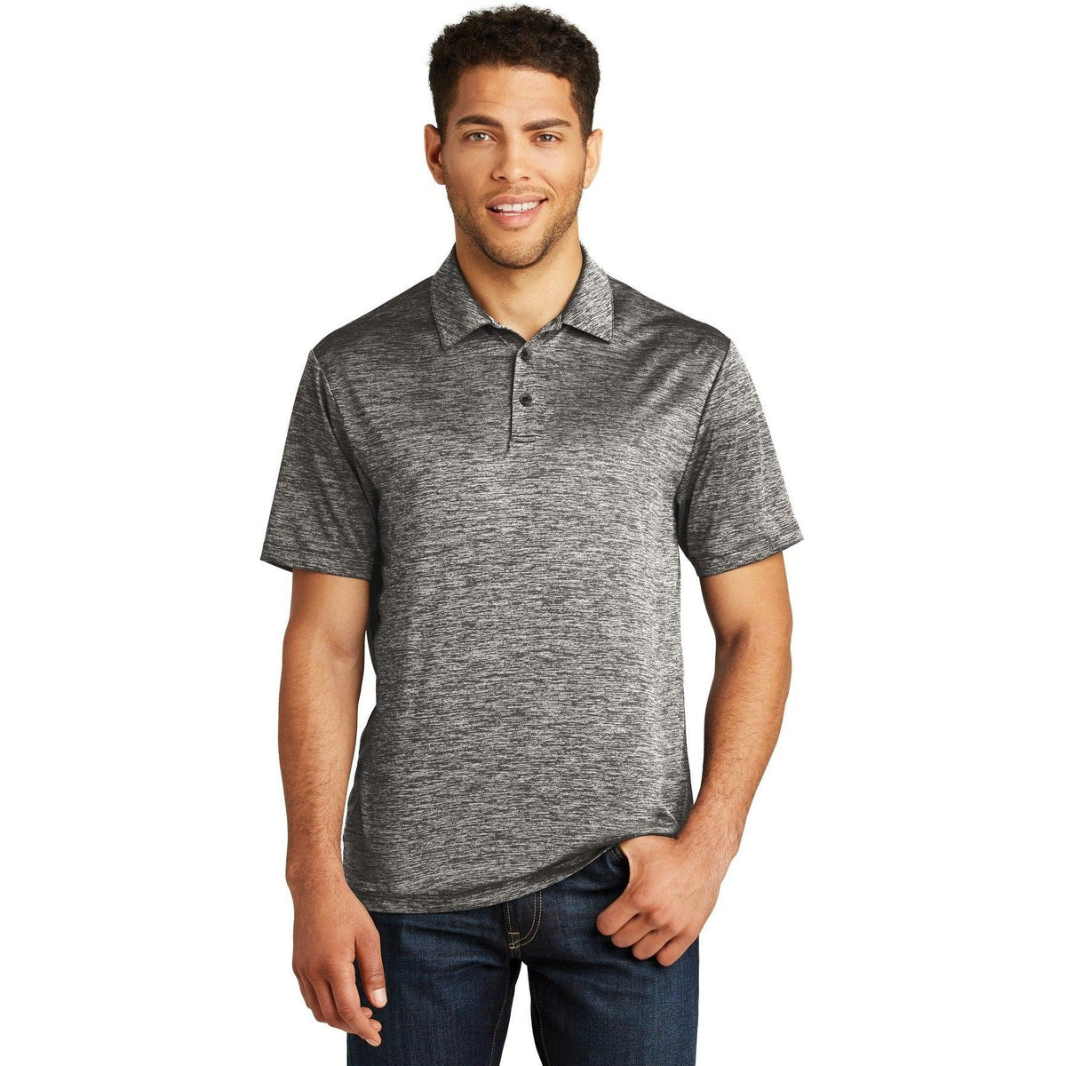 no-logo Sport-Tek PosiCharge Electric Heather Polo-Regular-Sport-Tek-Black Electric-S-Thread Logic