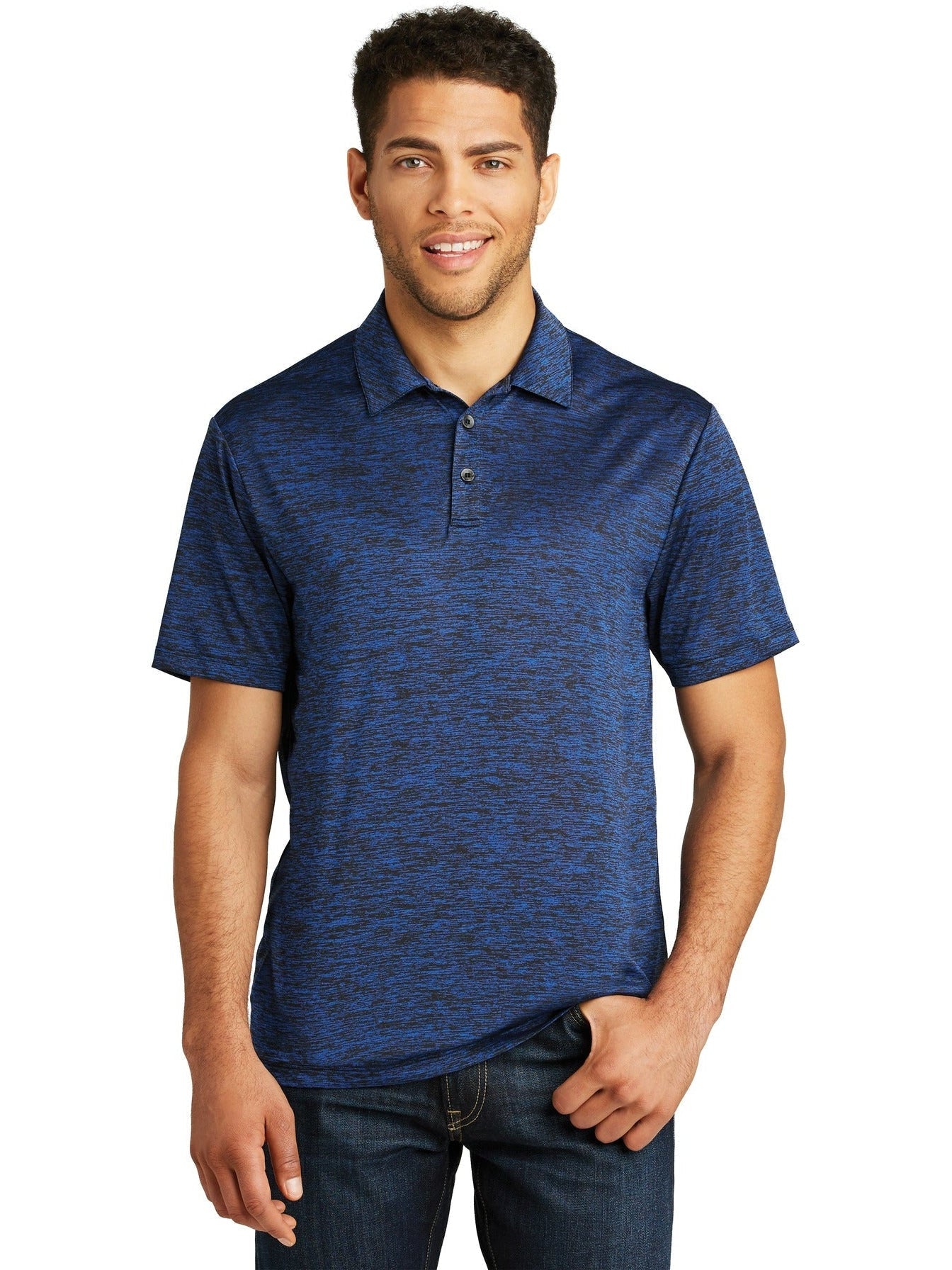  Sport-Tek PosiCharge Electric Heather Polo-Regular-Sport-Tek-Dark Royal-Black Electric-S-Thread Logic