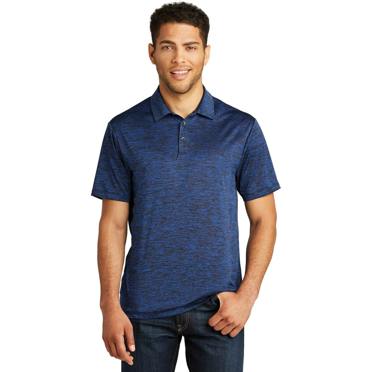 no-logo Sport-Tek PosiCharge Electric Heather Polo-Regular-Sport-Tek-Dark Royal-Black Electric-S-Thread Logic