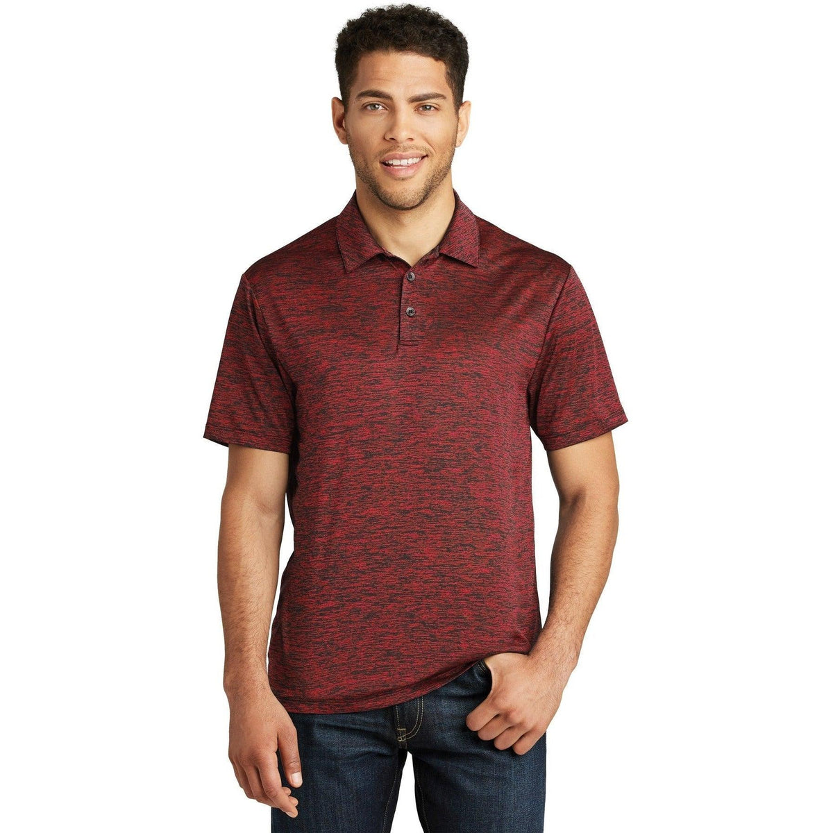 no-logo Sport-Tek PosiCharge Electric Heather Polo-Regular-Sport-Tek-Deep Red-Black Electric-S-Thread Logic