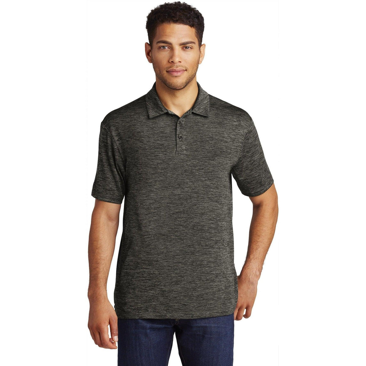 no-logo Sport-Tek PosiCharge Electric Heather Polo-Regular-Sport-Tek-Grey-Black Electric-S-Thread Logic