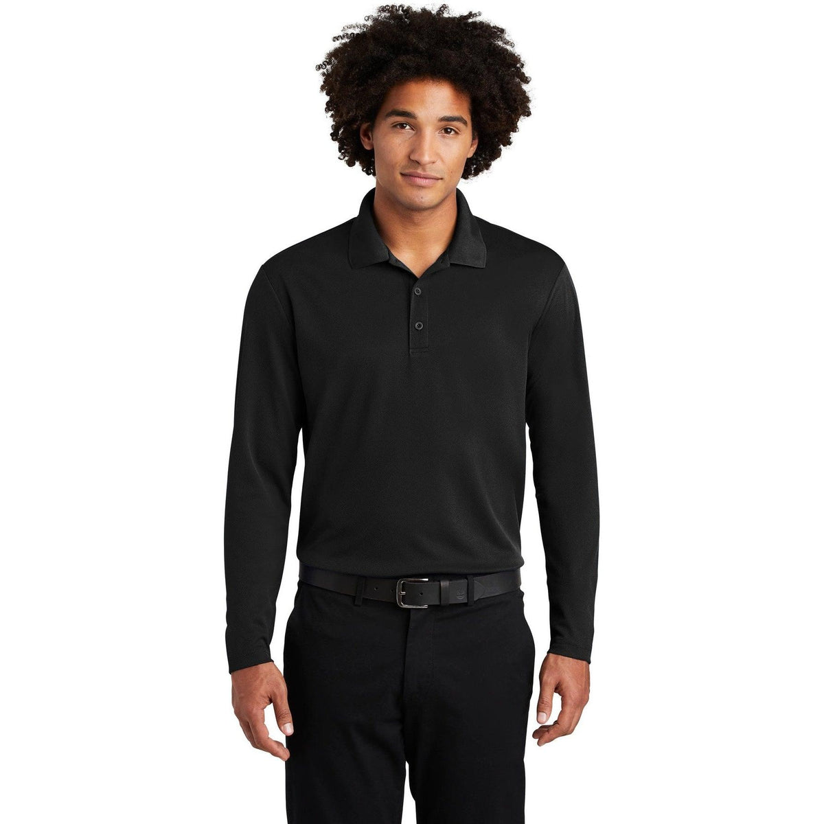 no-logo Sport-Tek PosiCharge RacerMesh Long Sleeve Polo-Polos-Sport-Tek-Black-S-Thread Logic