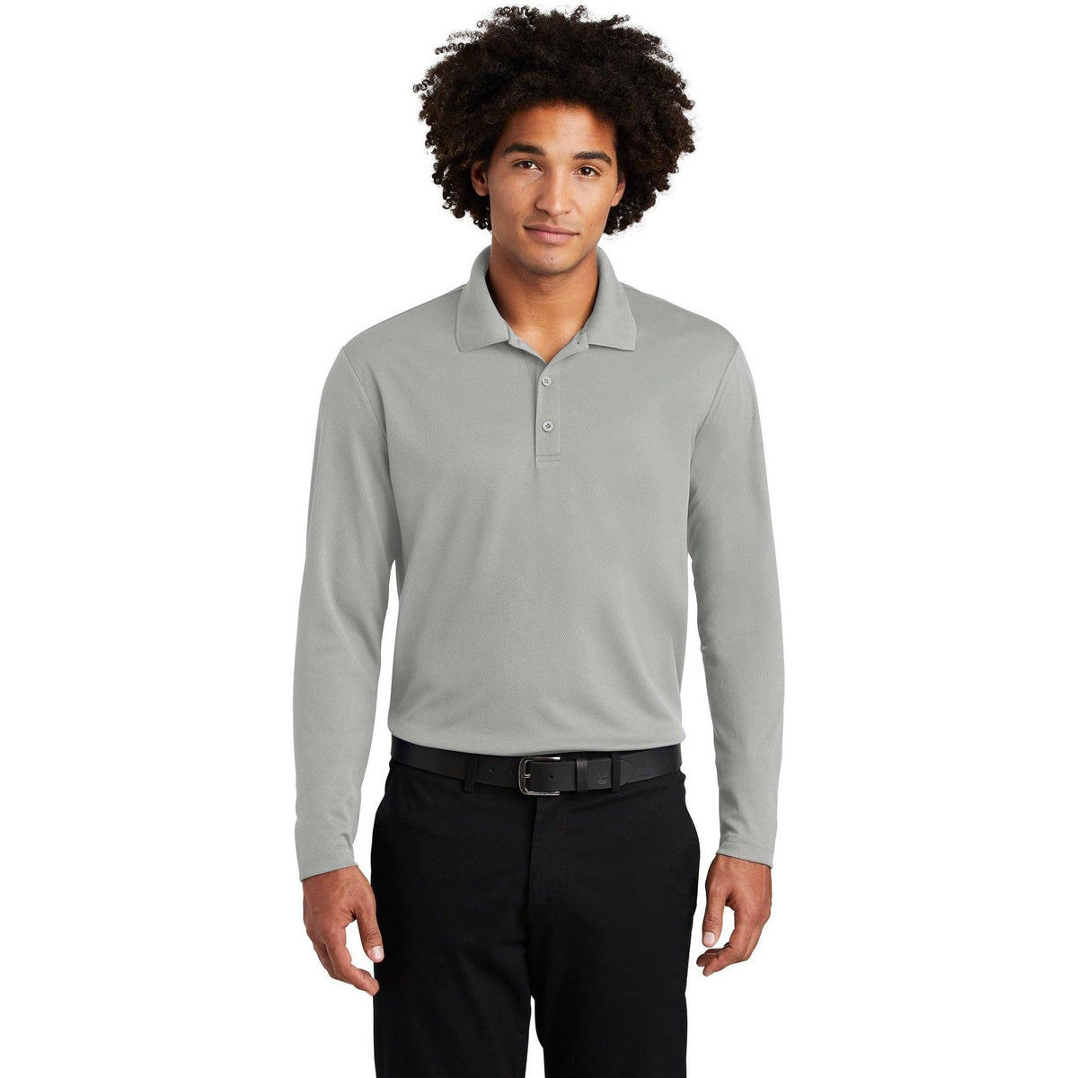 no-logo Sport-Tek PosiCharge RacerMesh Long Sleeve Polo-Polos-Sport-Tek-Silver-S-Thread Logic