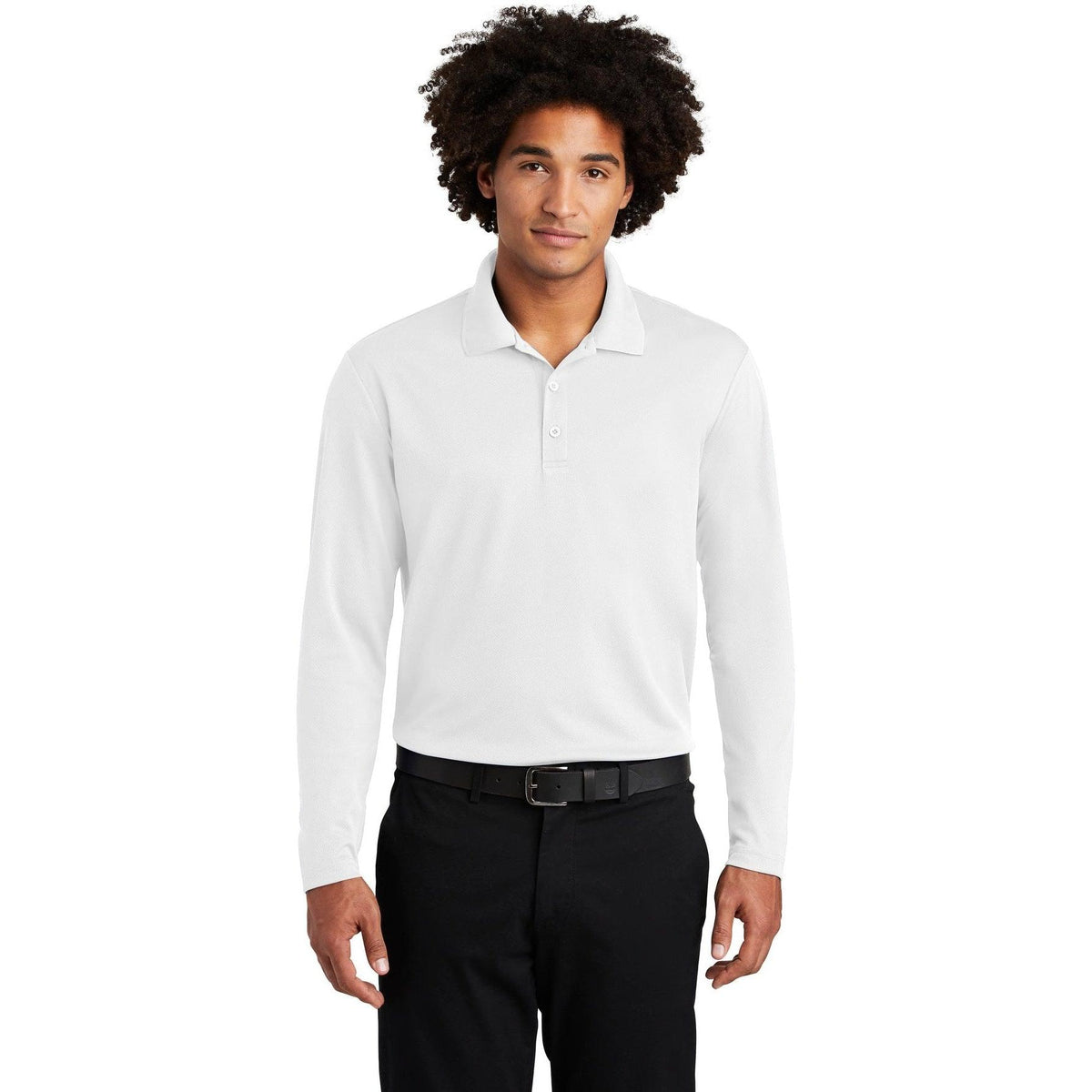 no-logo Sport-Tek PosiCharge RacerMesh Long Sleeve Polo-Polos-Sport-Tek-White-S-Thread Logic