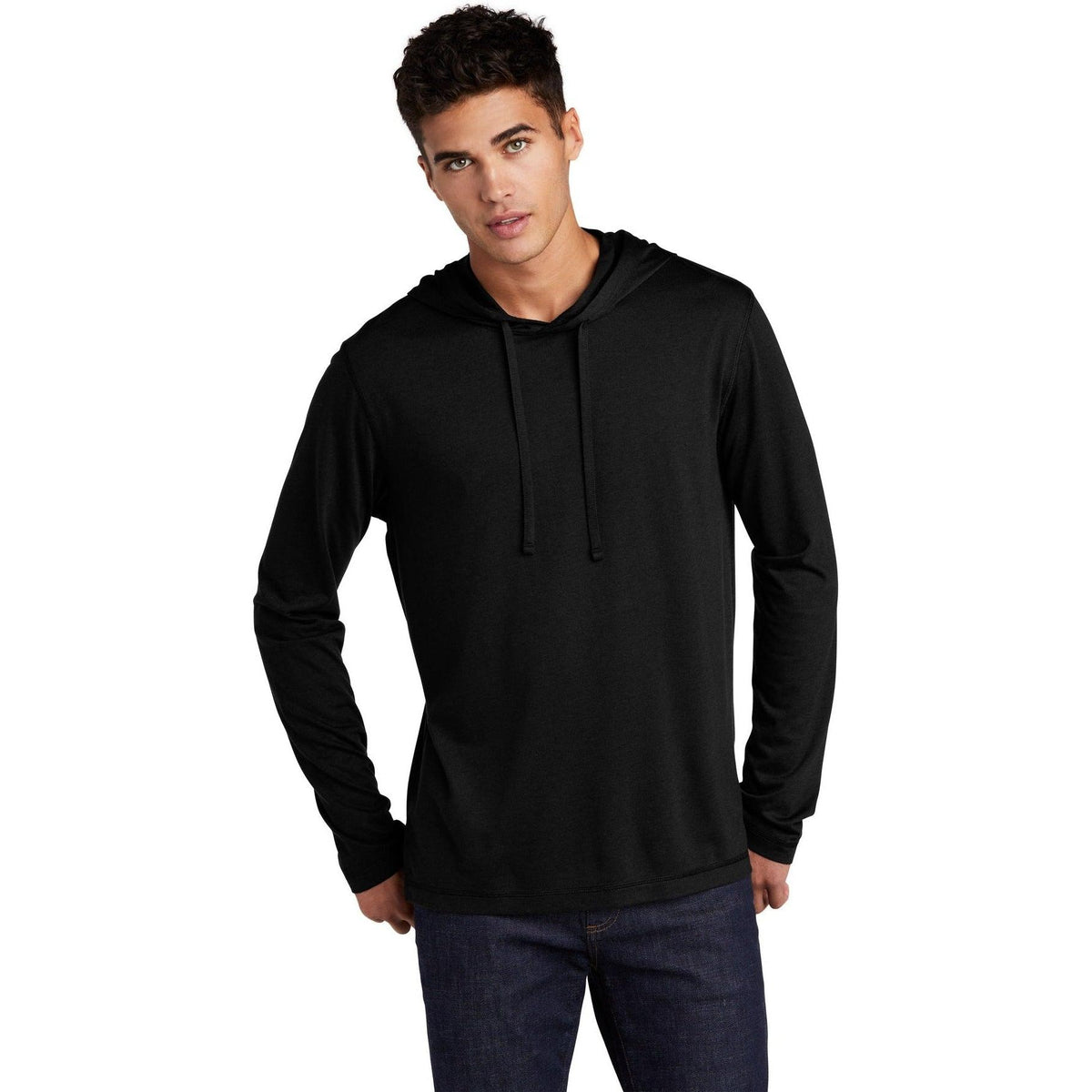 logo-left Sport-Tek PosiCharge Tri-Blend Wicking Long Sleeve Hoodie-Hoodies-Sport-Tek-Black Triad Solid-S-Thread Logic
