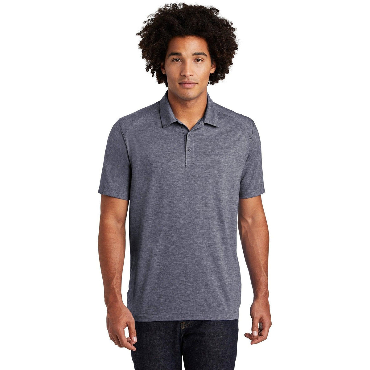 no-logo Sport-Tek PosiCharge Tri-Blend Wicking Polo-Regular-Sport-Tek-True Navy Heather-S-Thread Logic