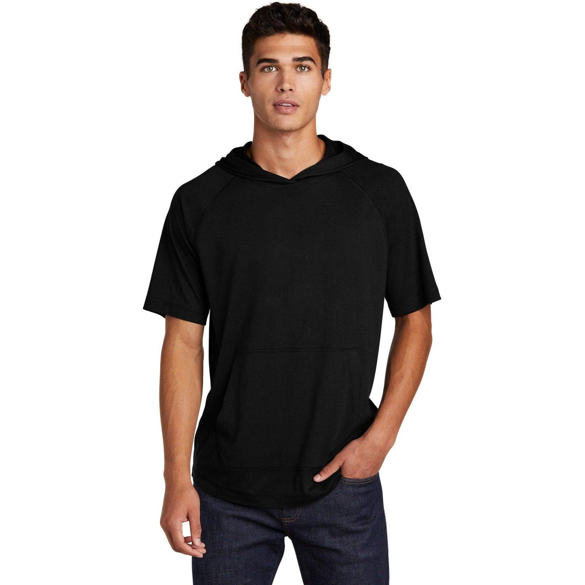 logo-left Sport-Tek PosiCharge Tri-Blend Wicking Short Sleeve Hoodie-Hoodies-Sport-Tek-Black Triad Solid-S-Thread Logic