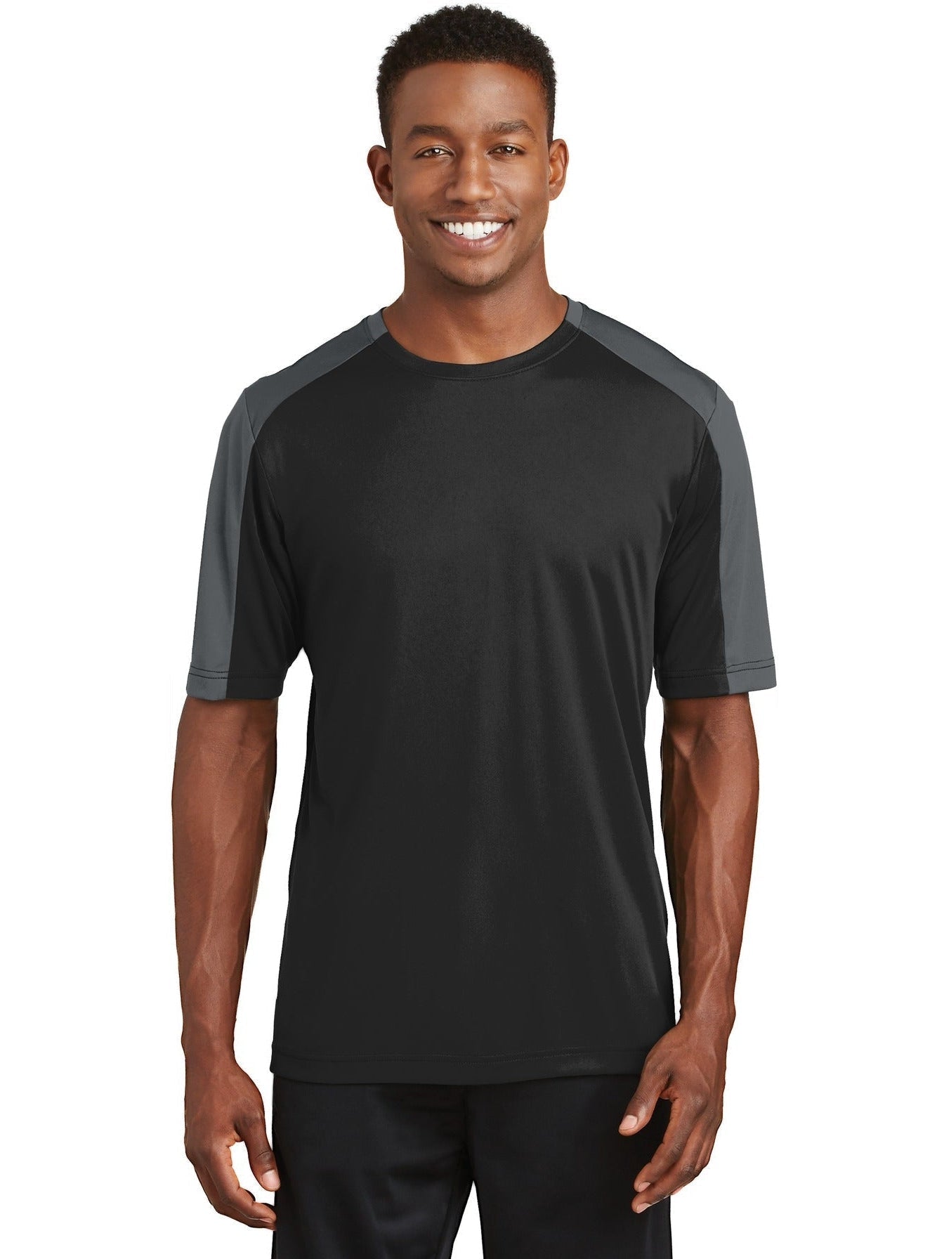 No-Logo CLOSEOUT - Sport-Tek Posicharge Competitor Sleeve-Blocked Tee-Polos-Sport-Tek-Black/Iron Grey-S-Thread Logic