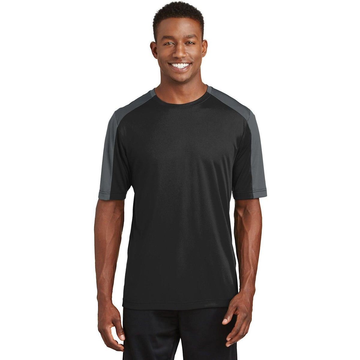 no-logo CLOSEOUT - Sport-Tek Posicharge Competitor Sleeve-Blocked Tee-Polos-Sport-Tek-Black/Iron Grey-S-Thread Logic