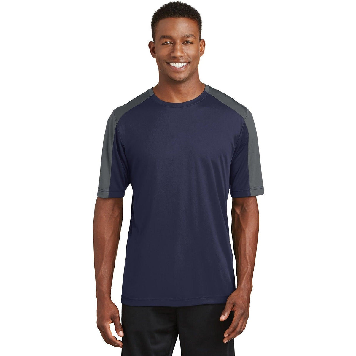 no-logo  Sport-Tek Posicharge Competitor Sleeve-Blocked Tee-Regular-Sport-Tek-True Navy/Iron Grey-S-Thread Logic
