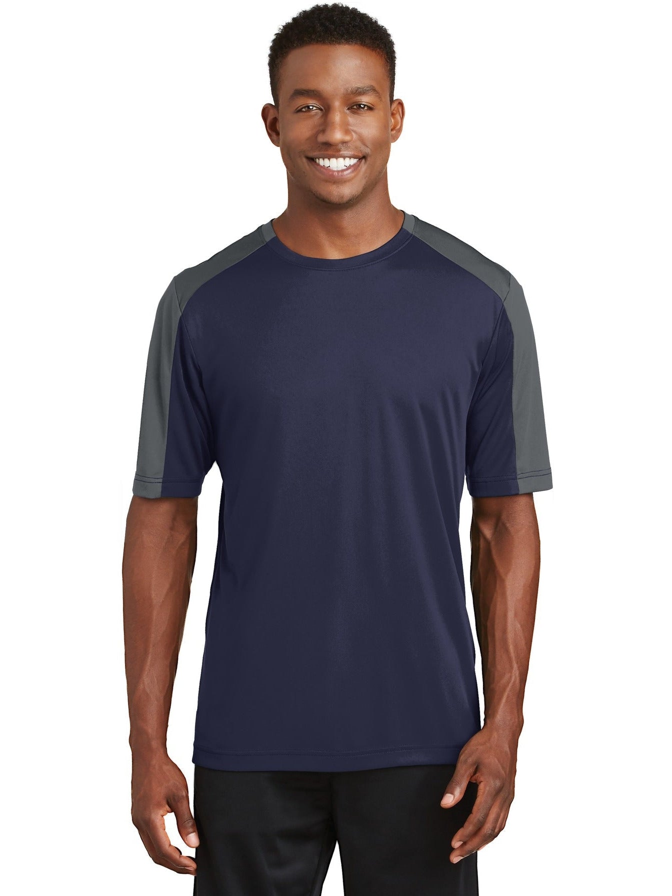 No-Logo CLOSEOUT - Sport-Tek Posicharge Competitor Sleeve-Blocked Tee-Polos-Sport-Tek-True Navy/Iron Grey-S-Thread Logic