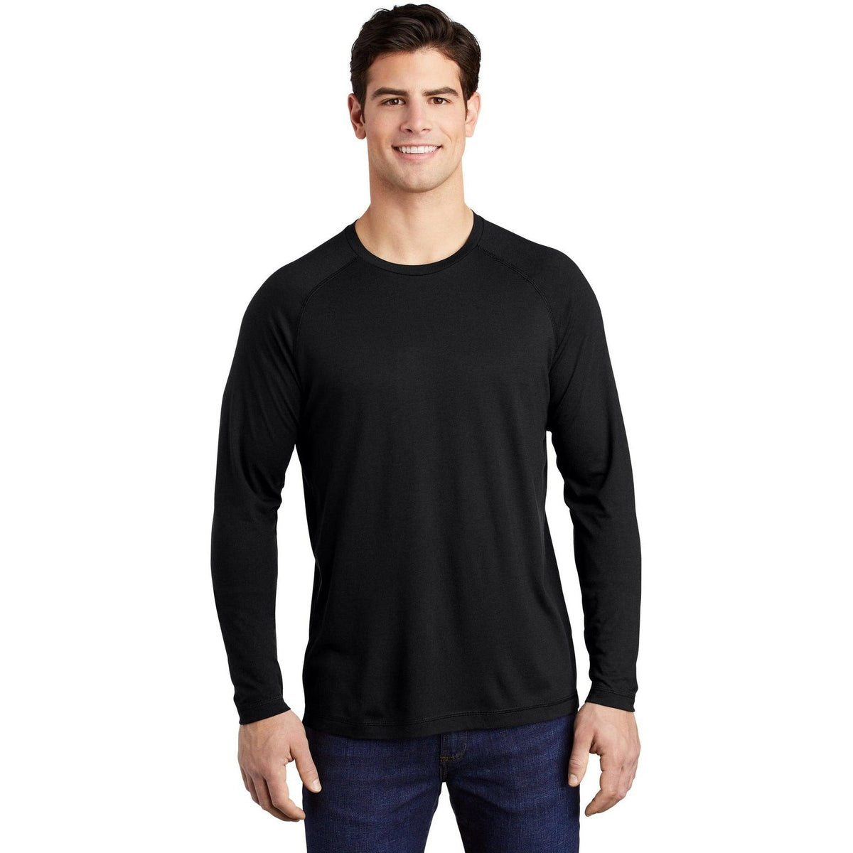 no-logo  Sport-Tek Posicharge Long Sleeve Tri-Blend Wicking Raglan Tee-Regular-Sport-Tek-Black Triad Solid-S-Thread Logic