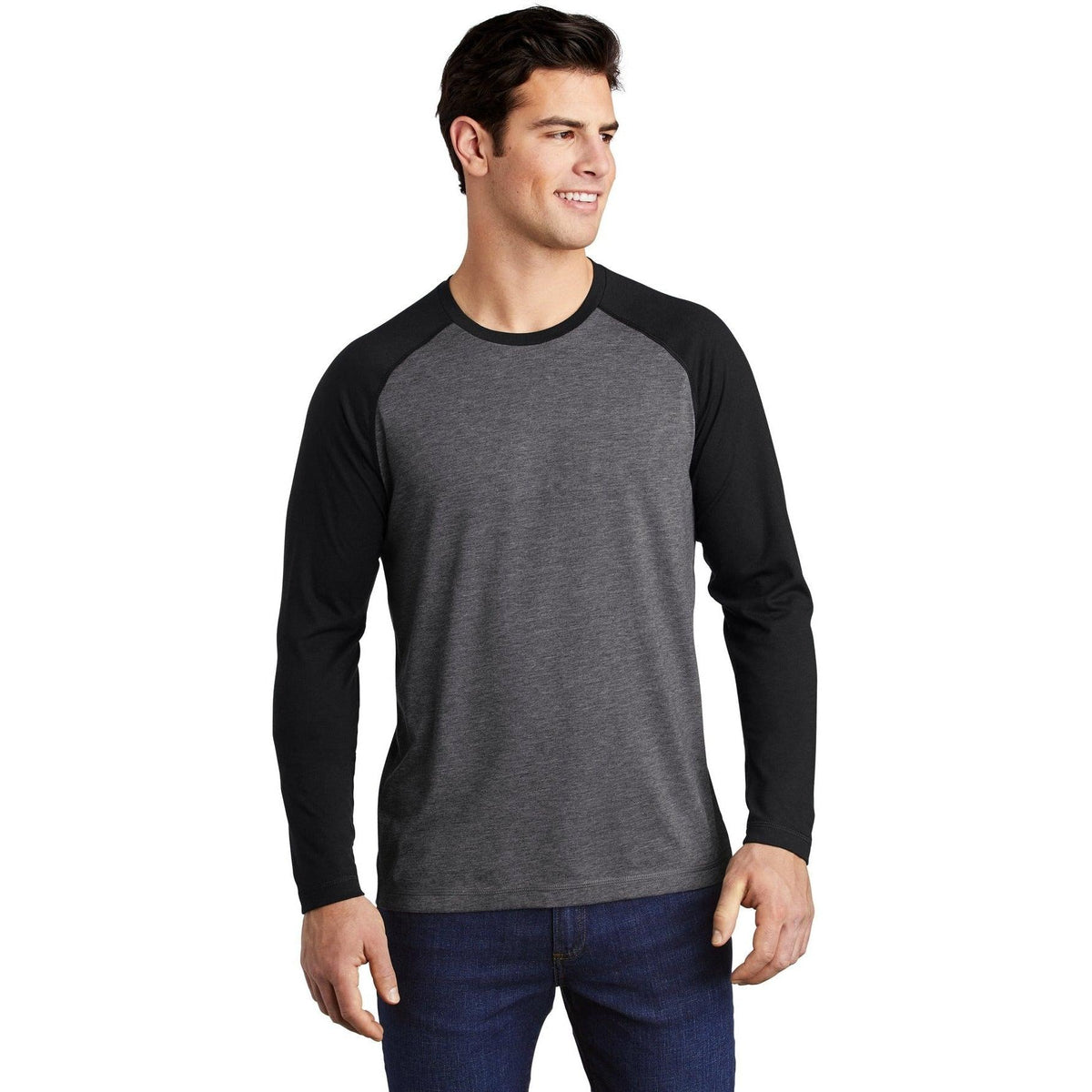no-logo  Sport-Tek Posicharge Long Sleeve Tri-Blend Wicking Raglan Tee-Regular-Sport-Tek-Black Triad Solid/Dark Grey Heather-S-Thread Logic